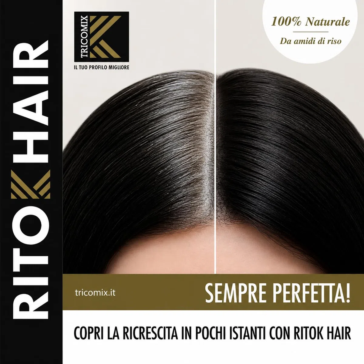 Ritok Hair BROWN (Castano chiaro) 3g | Copri Ricrescita Capelli Bianchi – Polvere Coprente Istantanea per Ritocco Radice con Pennello Applicatore – Effetto Naturale, Resiste a Sudore e Acqua