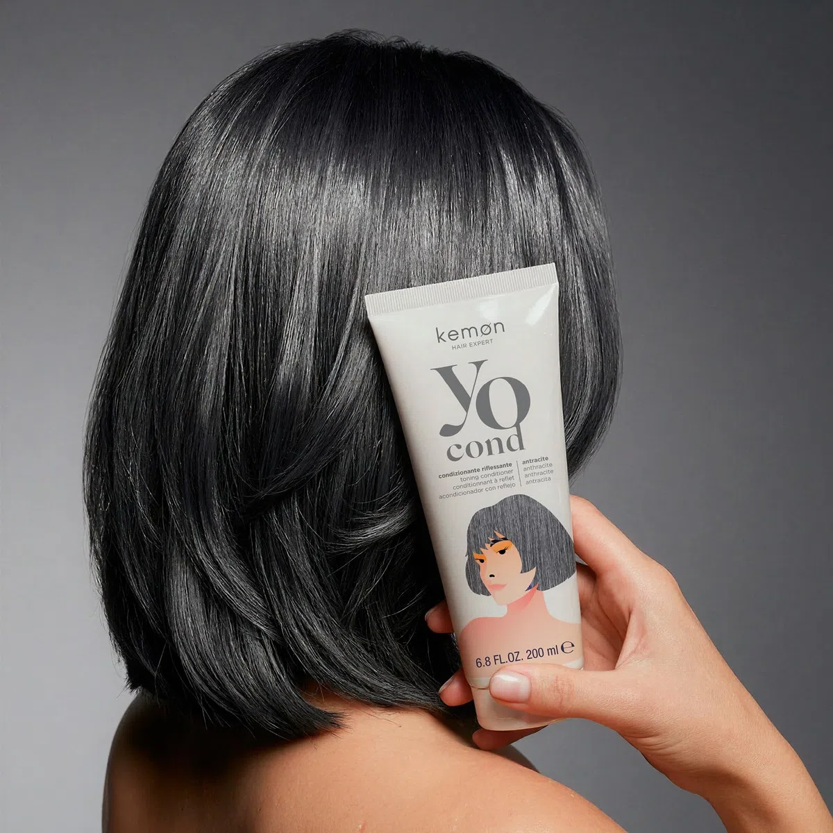 Kemon Yo Cond Antracite - Maschera Riflessante Professionale con Formula YoVeg e Velian Complex, Nutre e Illumina i Capelli in 3 Minuti, 88% Ingredienti Naturali, 200 ml