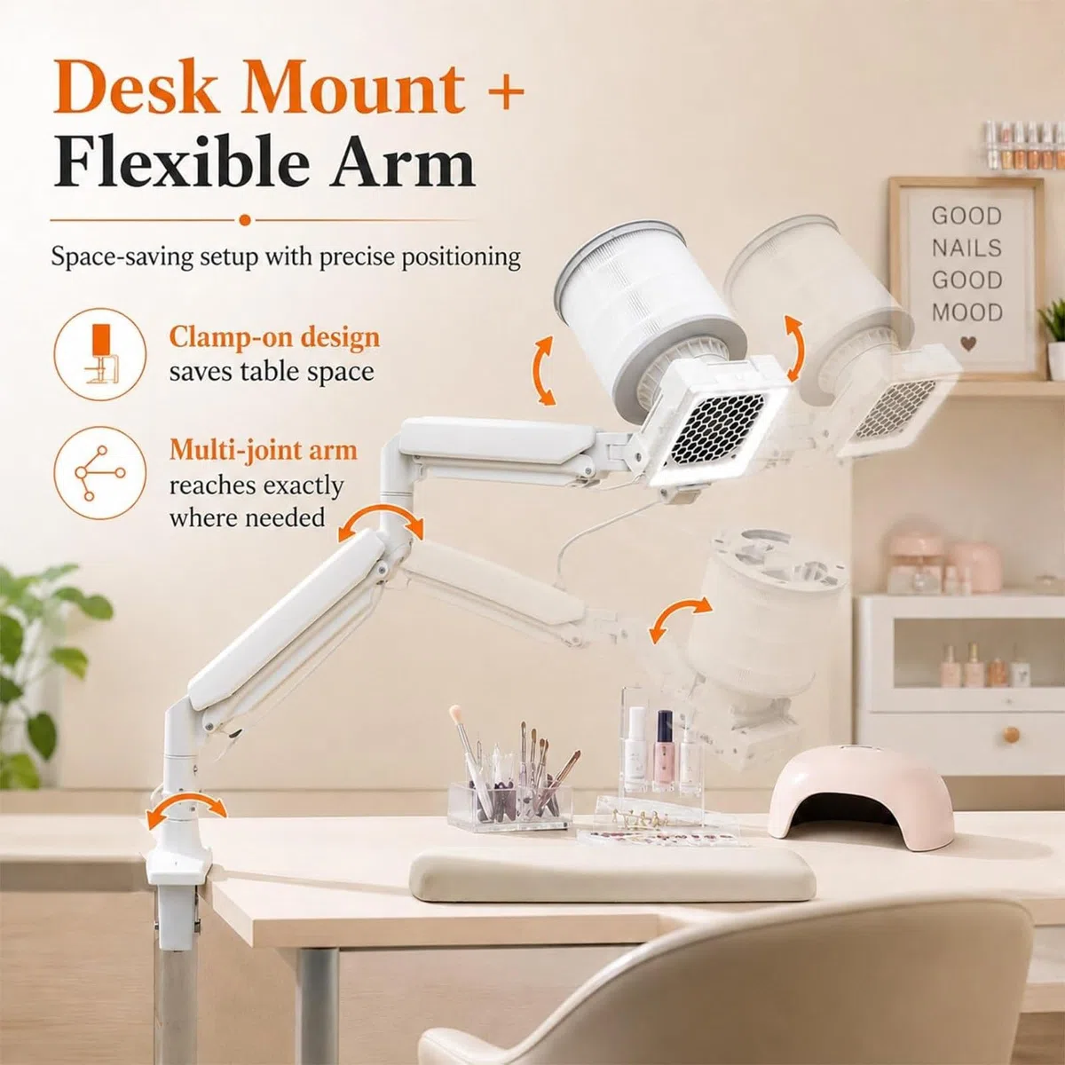 Aspiratore per Polvere Unghie Acriliche, Aspiratore Professionale con Luce LED Integrata, Potente Estrattore 60w, Morsetto Universale da Tavolo E Filtro Riutilizzabile