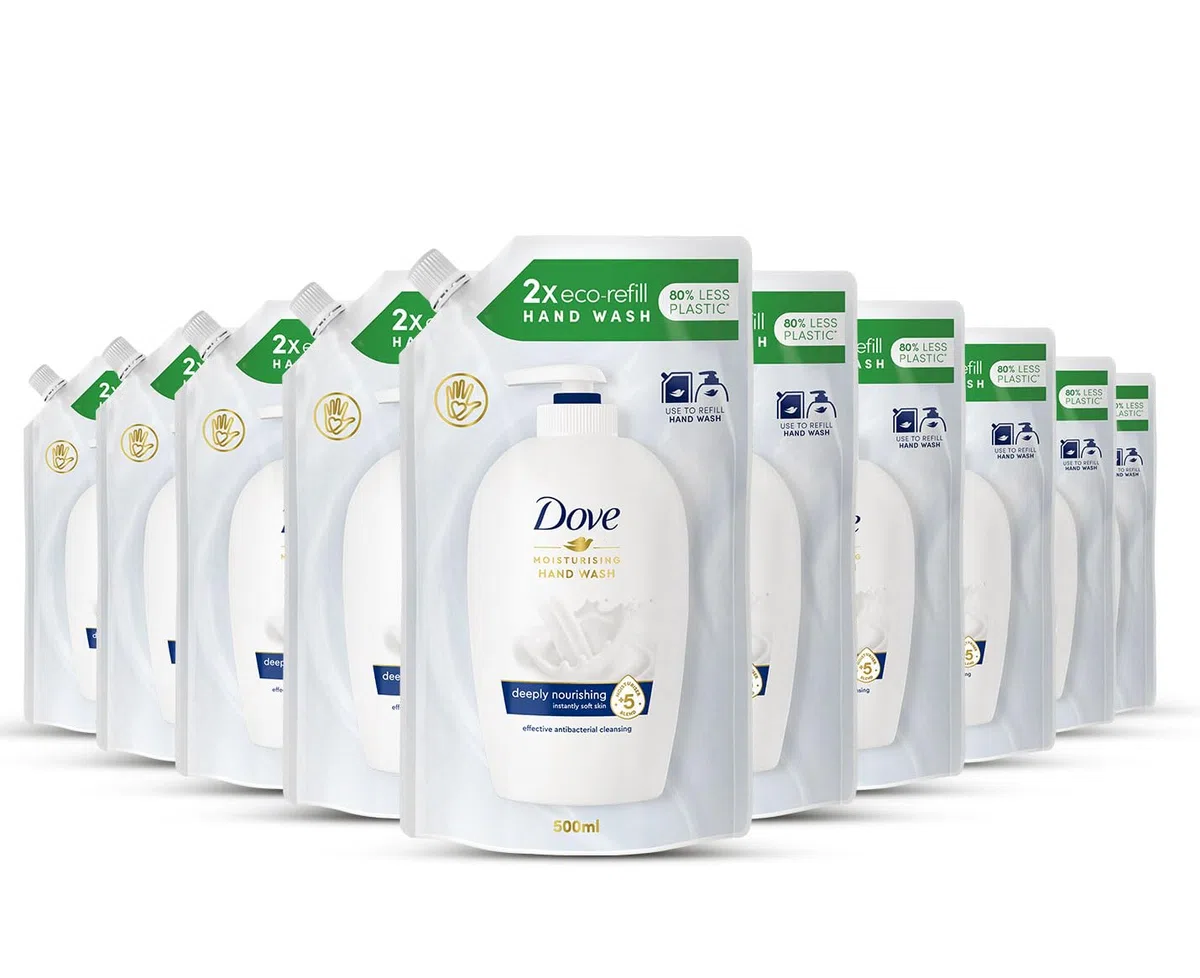 Dove, Sapone Liquido Mani, Ricarica Sapone Liquido Mani, Go Fresh, Rimuove con Efficacia Sporco e Batteri, con +5 Agenti Idratanti, Formula 99% Biodegradabile, 10 pezzi da 500ml