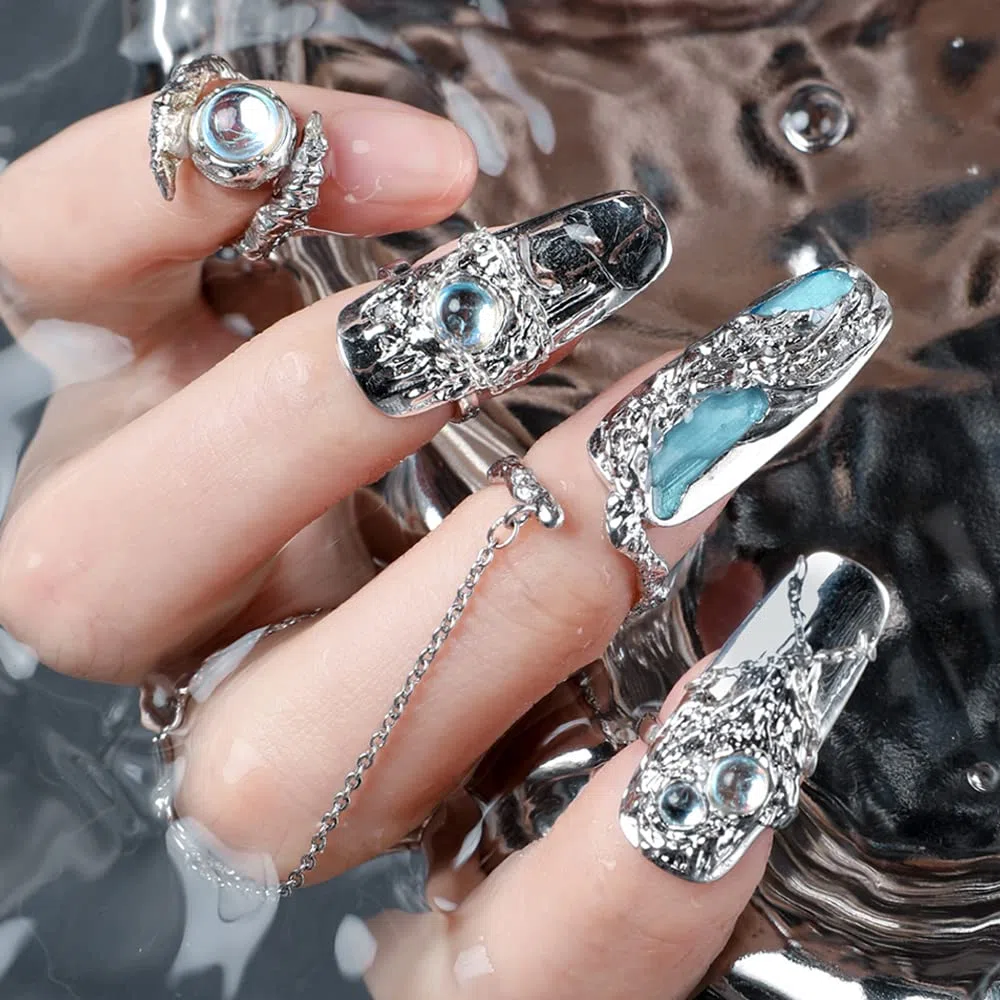 10 anelli per unghie da donna, con apertura regolabile, accessori per nail art, punta delle dita, artiglio, set di anelli in pizzo per donne, il regalo ideale (blu)