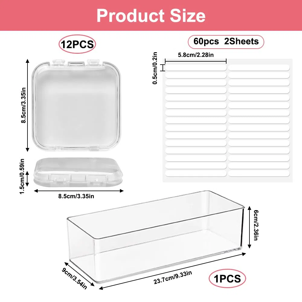 12 Pezzi Scatoline Trasparenti, Scatole Plastica con Coperchio Piccole Misura 8,5x8,5 cm, Organizzatore di Piccole Perlineinclude 60 Strisce Biadesive e Una Grande Scatola Espositiva