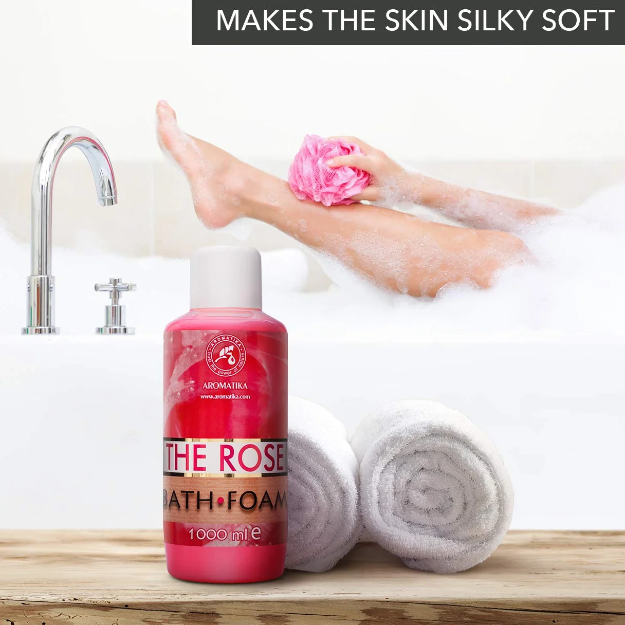 Schiuma da Bagno con Olio Essenziale Assoluto di Rosa 1000 ml - Cura del Corpo - Buon Sonno - Bellezza - Bagno - Cura del Corpo - Benessere - Relax - Aromaterapia - Spa - Aroma di Rosa - Bagnoschiuma