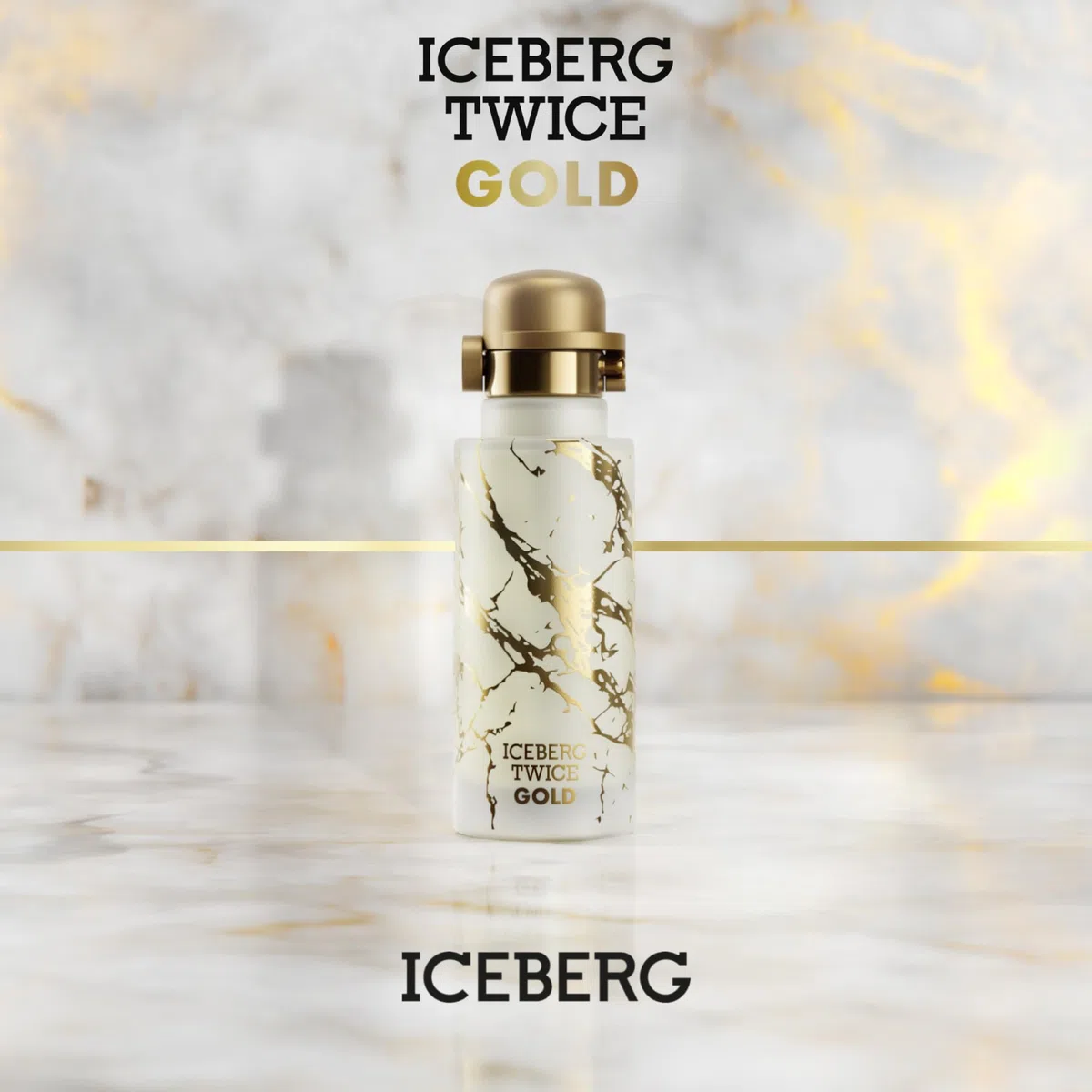 ICEBERG Twice Gold – Eau de Toilette 125 ml, Profumo da Uomo Opulento dalle Note Legnose e Vellutate, Lussuoso Flacone Cilindrico Effetto Marmo, Per Gli Uomini che Amano Vivere Intensamente