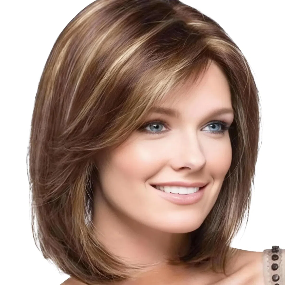 Parrucca Bionda Sintetica per Donna – Capelli Lisci a Lunghezza Media con Frangia, Fibra Resistente al Calore, Naturale e Confortevole per Uso Quotidiano, Feste e Cosplay