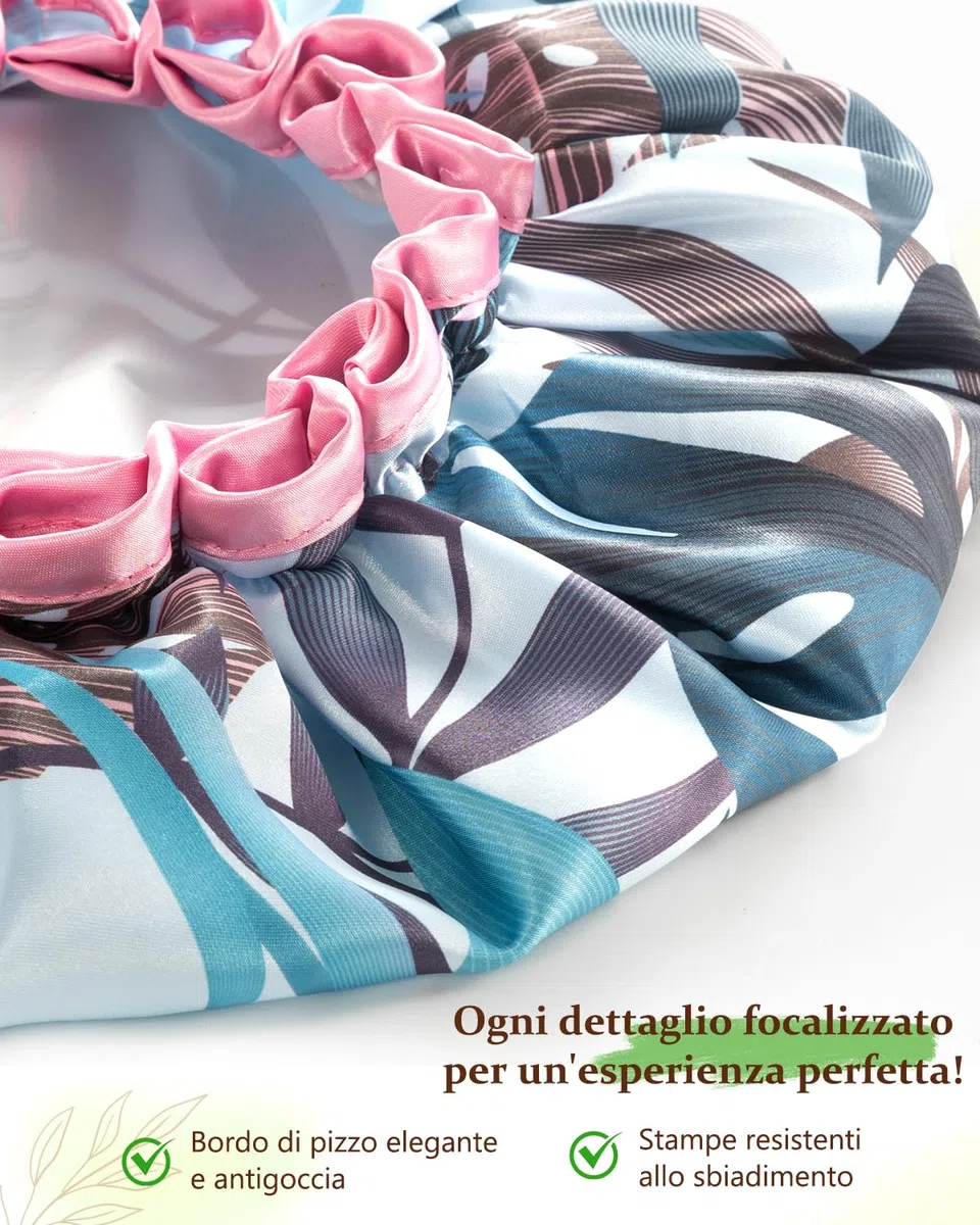 mikimini Cuffia Doccia Donna Capelli Lunghi, Riutilizzabile Impermeabile Cuffia da Bagno con Design Tropicale Extra Large Elastica Cuffia da Doccia per Capelli Spessi