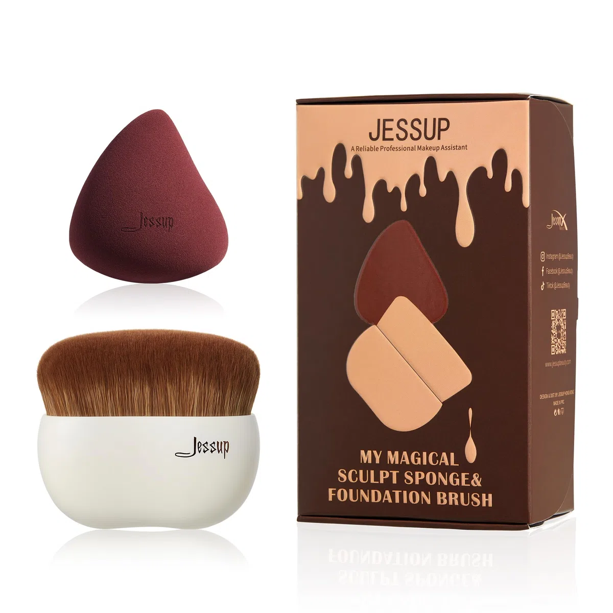 Jessup Pennello per fondotinta con spugna per trucco 1pc Pennello Kabuki per cosmetici liquidi, in crema o in polvere per il viso, T882