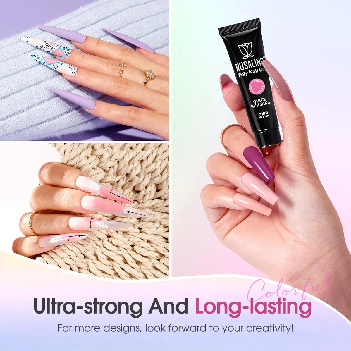 ROSALIND Gel Ricostruzione Unghie 16 Colori 10ml Set, UV LED Poligel per Principiante, Professionale e Salone, Estensione Rapida Acrygel Nail Art Set