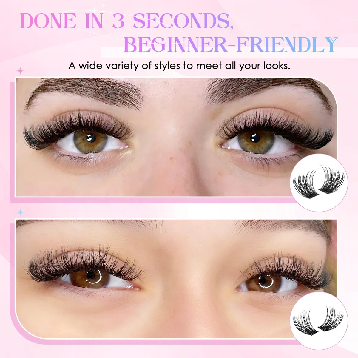 INPING Ciglia Finte Autoadesive, 2 Modelli Kit Extension Ciglia Fluffy Volume Lashes, Ciglissime Press e Go kit con Pinzette per Principianti DIY Lash Senza Colla 8-16mm