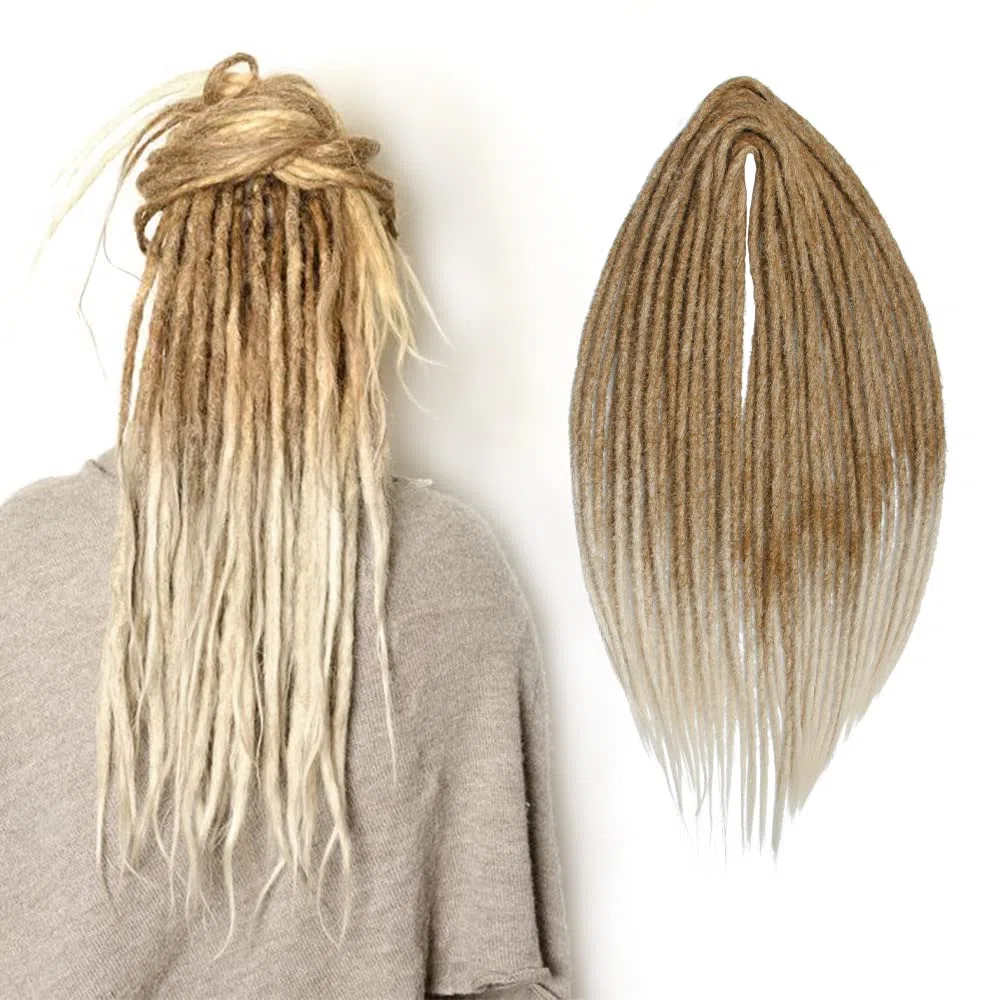 Estensioni di Dreadlock Sintetici Sottili 0,6cm Capelli Intrecciati All'Uncinetto Morbidi Dreadlocks A Punta Singola Stile Hippie Reggae Hip-Hop (20INCH-Double Ended, MT27-613#)
