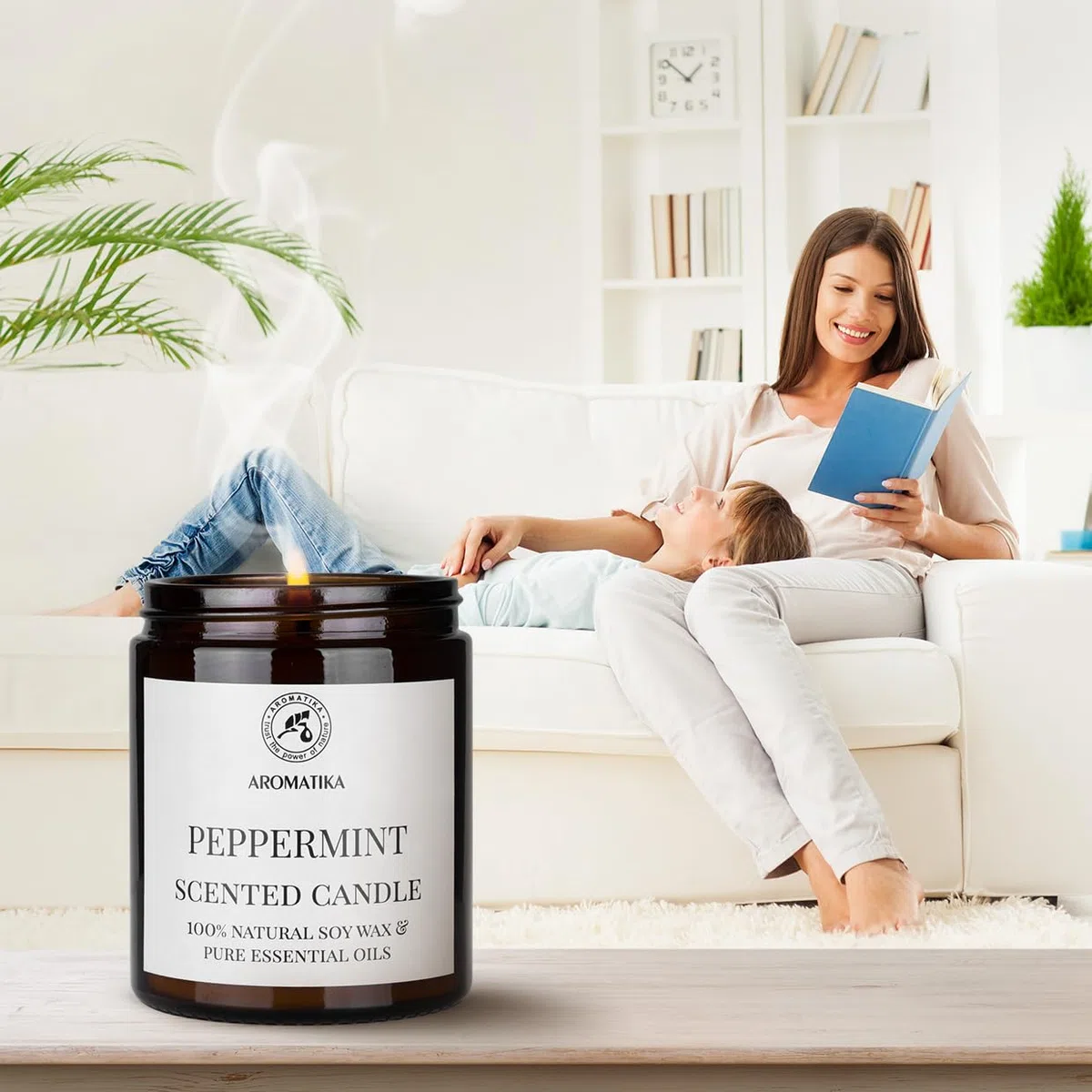 Candela Profumata di Menta Piperita 150g - Olio Essenziale al 100% di Menta Piperita - Candela Alla Cera di Soia - Aromaterapia - Candela Regalo - Fresca Fragranza - Idea per il Compleanno - Natale