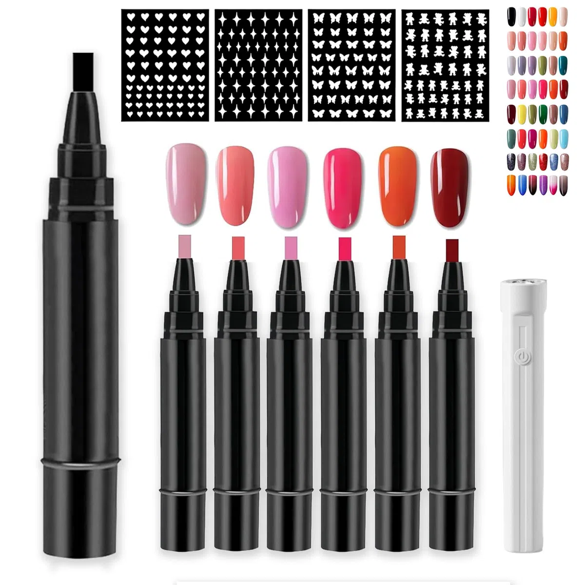 Penna per unghie, penna per smalto - 6 colori per set, pennas per smalto 3 in 1 ad asciugatura rapida per donna (6 Pcs-D)