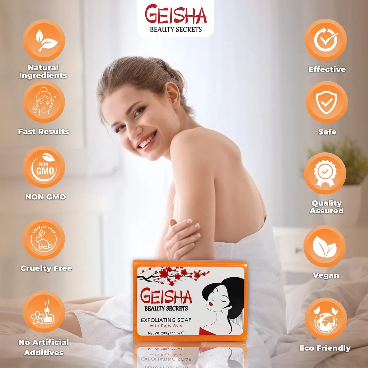 Geisha, Kojic Acid Soap | 200 grams / 7 oz | Reduce Acne Scars, Hyperpigmentation, Uneven Skin Tone | Dark Spots Remover for : Face, Body, Knees