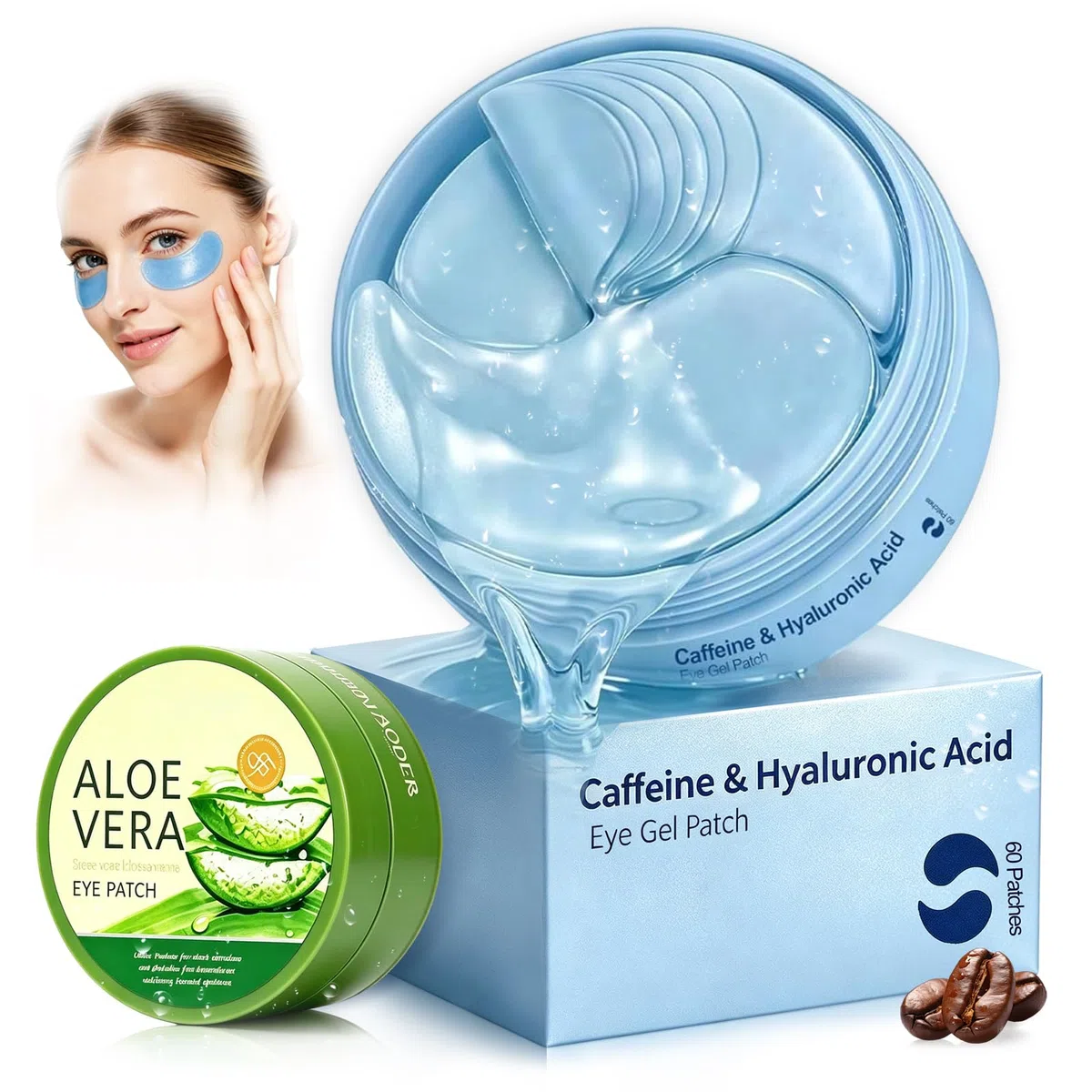 120 Pezzi Aloe Vera e con Caffeina Patch Occhi, Rassodanti & Idratanti Eye Patch, Aiuta a Schiarire Piccole Rughe e Occhiaie, Migliora la Condizione del Contorno Occhi, per la Cura Quotidiana(Blu)