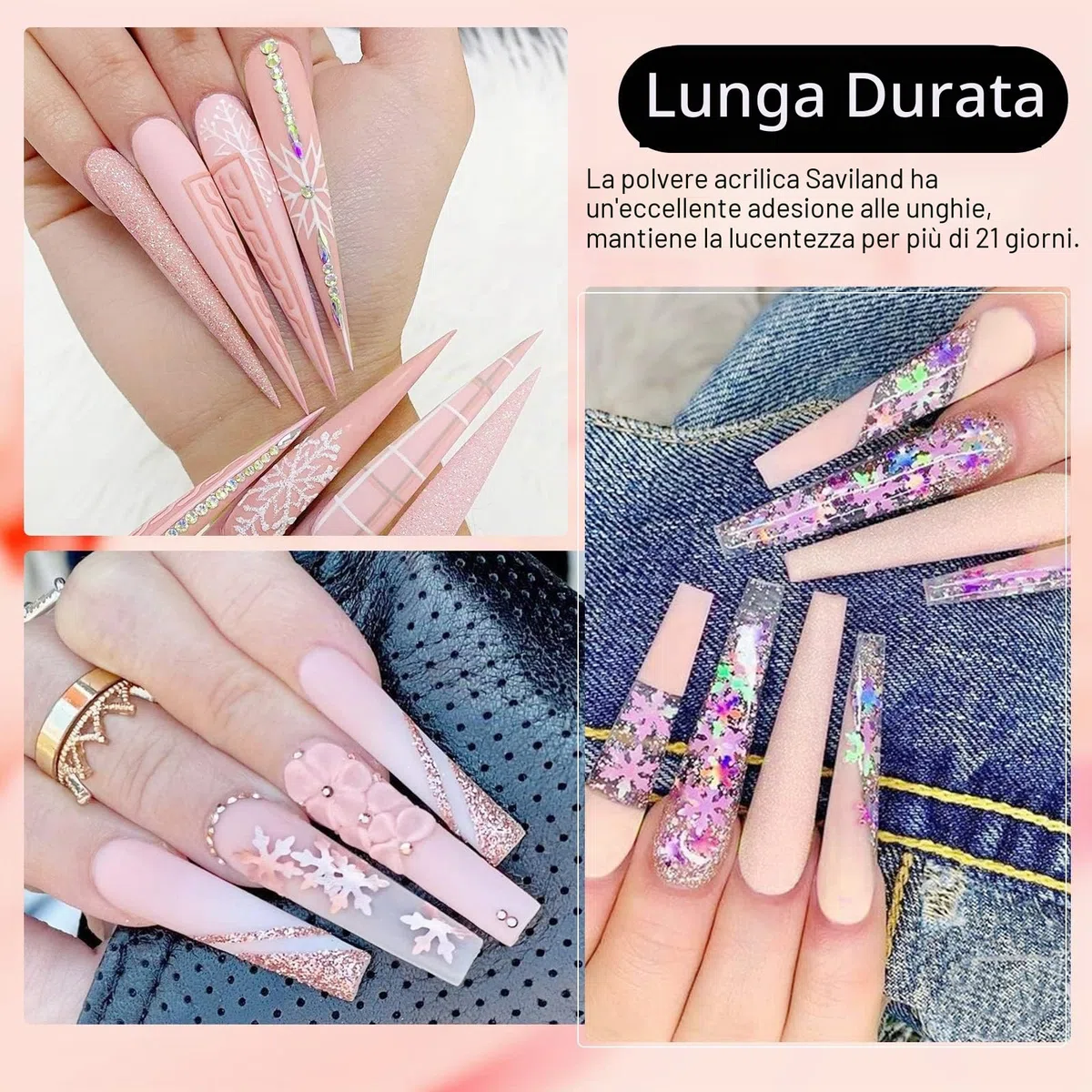 Saviland Polvere acrilica professionale colorata nuda per nail art 3D