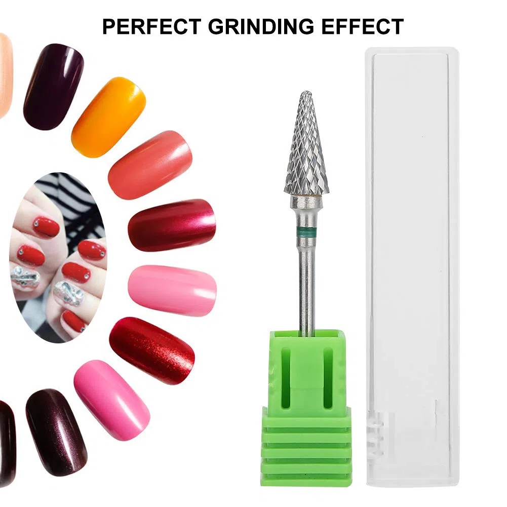 Nail Drill Bit, Punta Professionale Forma Conica, Punta per Manicure in Acciaio al Tungsteno per Manicure, Pedicure, Rimozione Gel, Semipermanente, Acrilico, Nail Art Grana Medium(Etichetta verde)