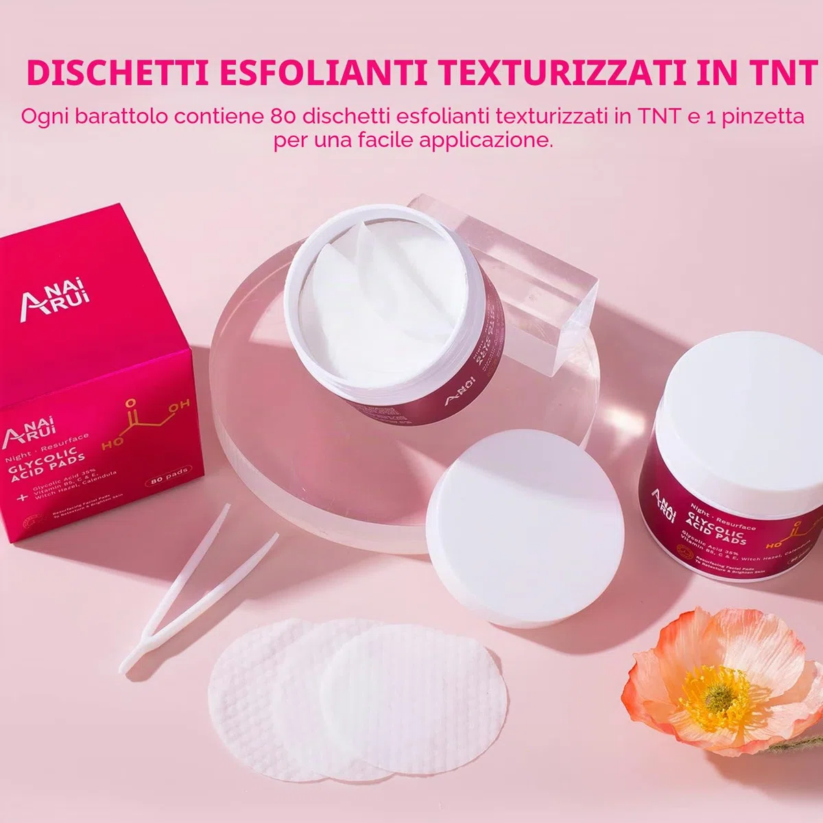 ANAiRUi Dischetti esfolianti all'acido glicolico, Acido glicolico Peel Pads 35% AHA Resurfacing Pad viso, peeling viso per macchie scure, acne, 80 pads