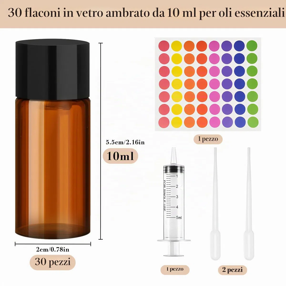 30 Pezzi 10ml Amber Bottiglie per Oli Essenziali, Mini Bottiglie in Vetro Marrone con Coperchio Interno, Flaconi di Olio Essenziale Vuoti e Riutilizzabili con Siringhe 5 Ml per Aromaterapia