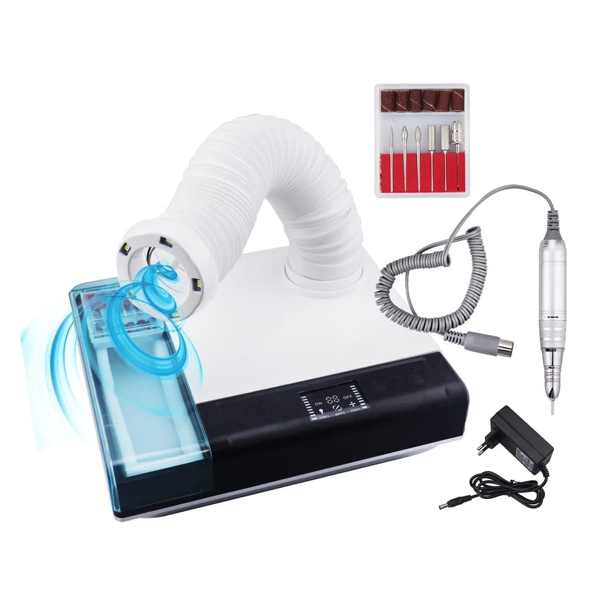 Aspiratore Unghie, 65W 2-in-1 Collettore di Polveri Estrattore Aspirapolvere Attrezzature di Laboratorio Macchina di Aspirazione Della Polvere for La Lucidatura for Trapano for Unghie