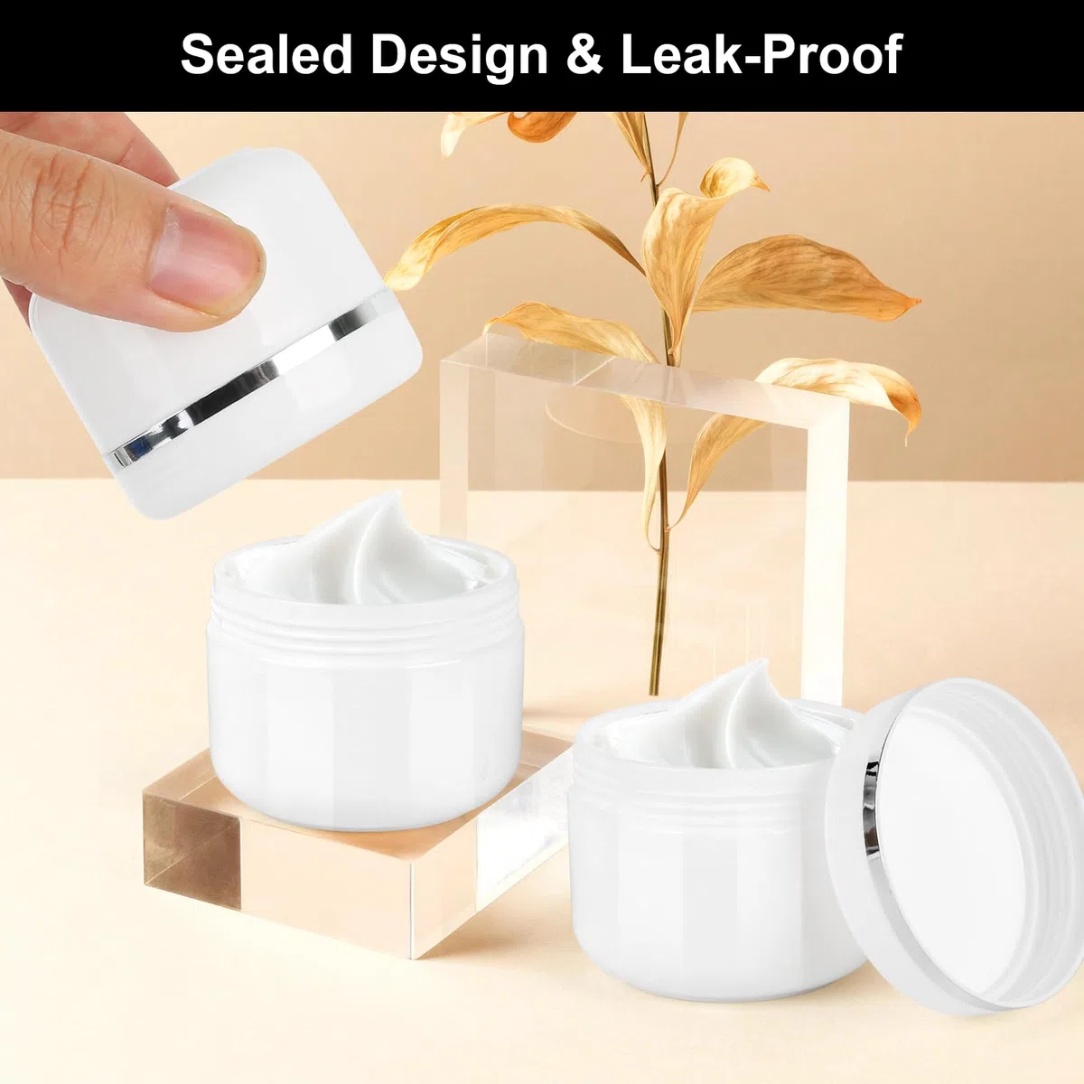 15 Pezzi 50ml Contenitori Cosmetici Riutilizzabile Plastica, Crema Barattoli Vasetto Vuoto di Bordo, Barattolini Cosmetici, con Cucchiaio Raschiatore, Etichetta per Lozioni e Creme