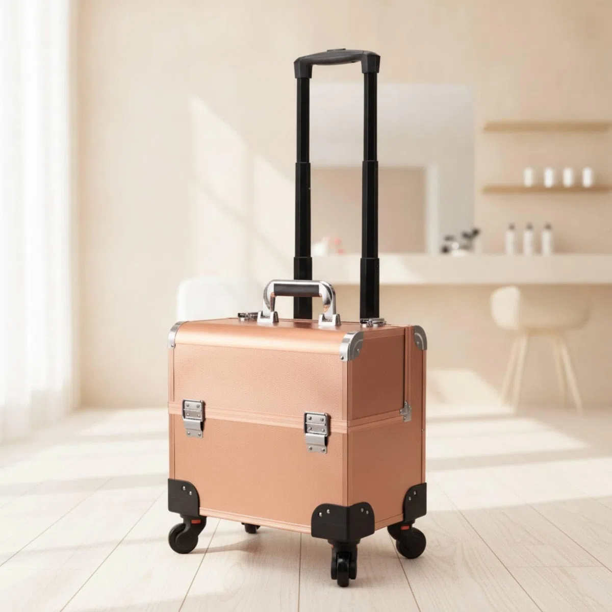 Valigia per Estetista Trolley Organizer Trucco Cosmetici Attrezzi Professionali Valigia Rigida con Rettangolare Manico Telescopico Manico Superiore