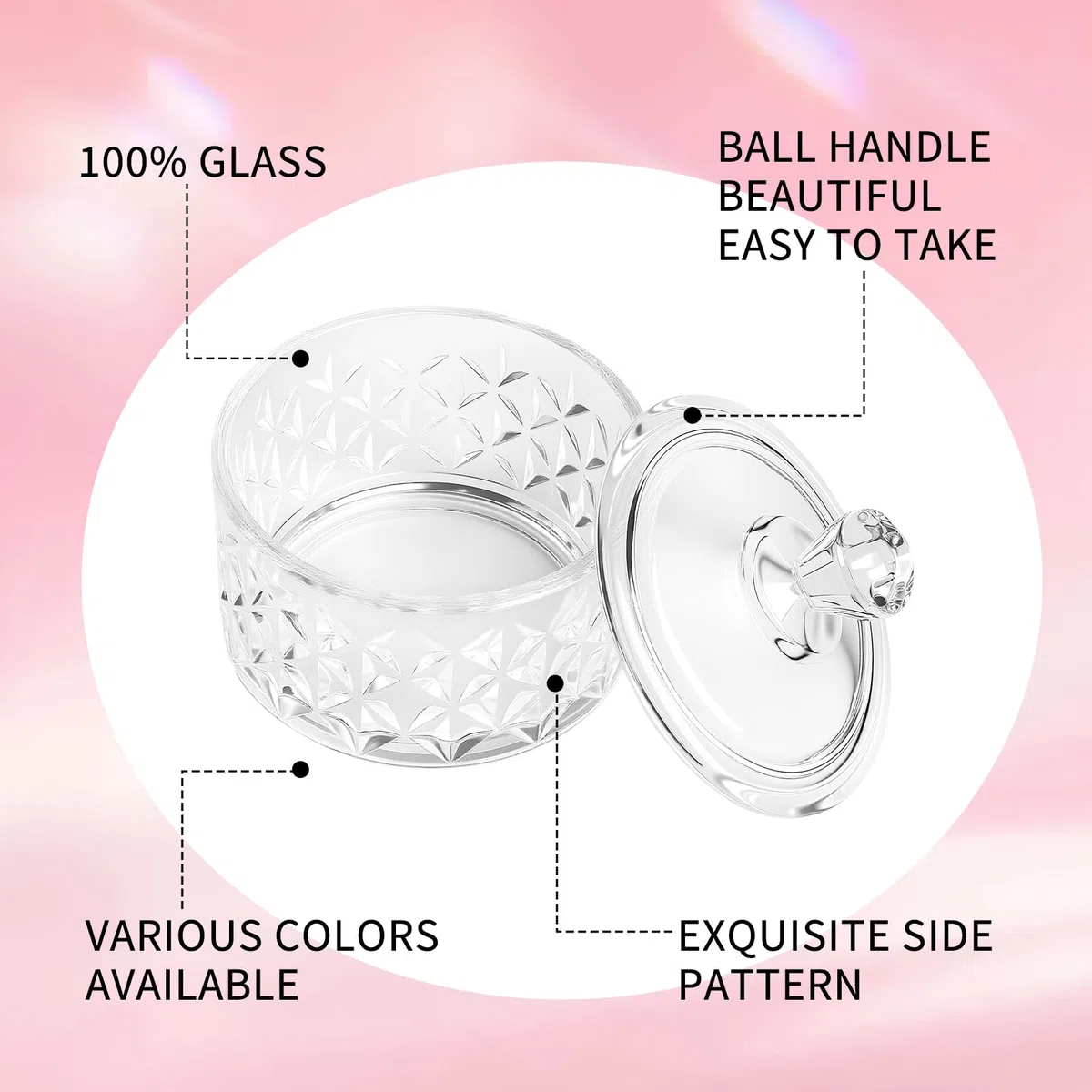 BQAN Crystal Dappen Dish con coperchio – 60 ml professionale acrilico liquido contenitore per nail art & monomero – piatto rotondo in vetro trasparente per uso salone