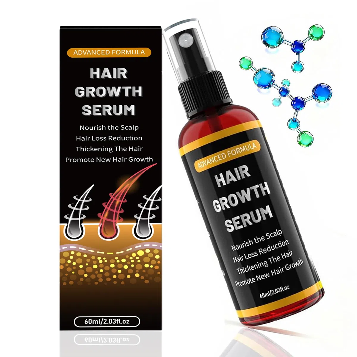 Spray Siero per la Crescita dei Capelli per Uomo e Donna, Accelerare la Crescita dei Capelli, Anticaduta Capelli, con Olio di Rosmarino, Olio di Ricino (Castor Oil) e Biotina, 60 ml