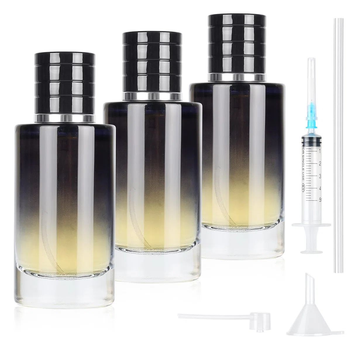 3 Pezzi Boccette Profumo Ricaricabili, 50ml Profumo Nebulizzatore di Profumo Rotondo Blu Sfumato, Portatile Nebulizzatori e Porta Profumo per Uomo e Donna Profumi Viaggi Cosmetici