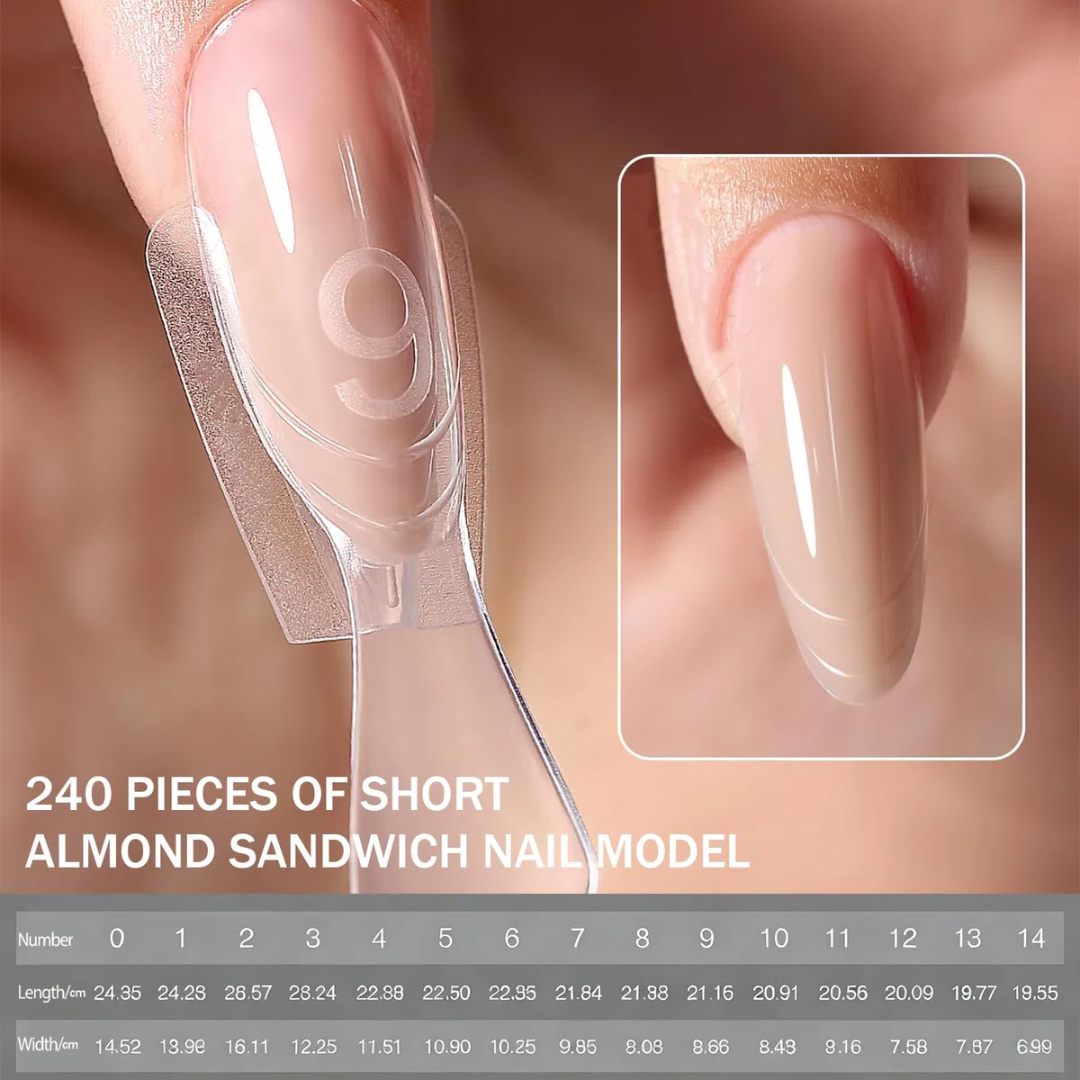 Sandwich Dual Nail Form Dual 240 Pezzi (15 Dimensioni) Scatola di Prolunghe per Unghie Trasparente per Salone di Nail Art con Polygel (Mandorla Media)