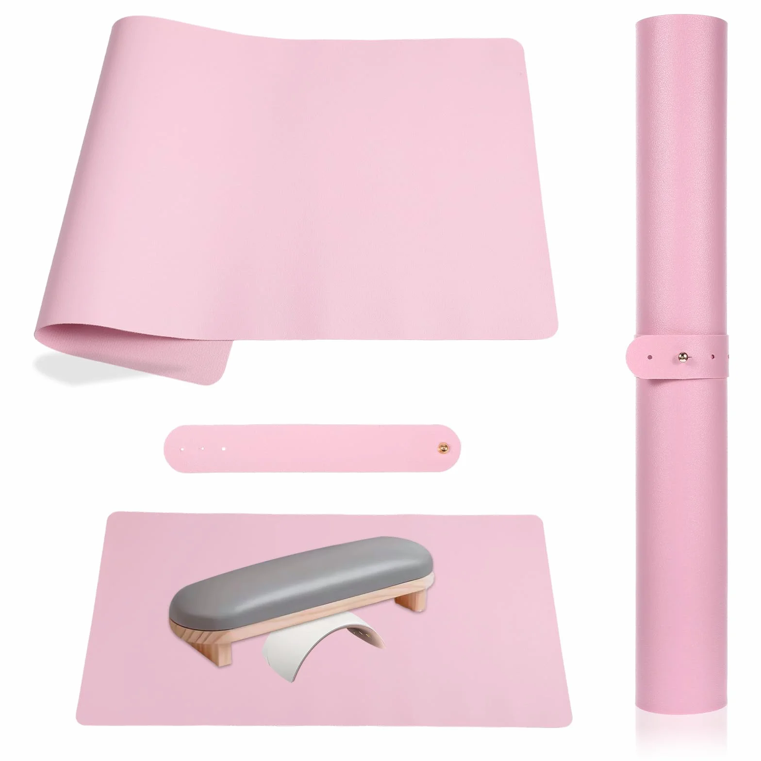 60 x 30 cm, per nail art, colore rosa, tappetino da tavolo, in morbida pelle PU, impermeabile, double face, per nail art (solo opaco, non poggiapolsi)