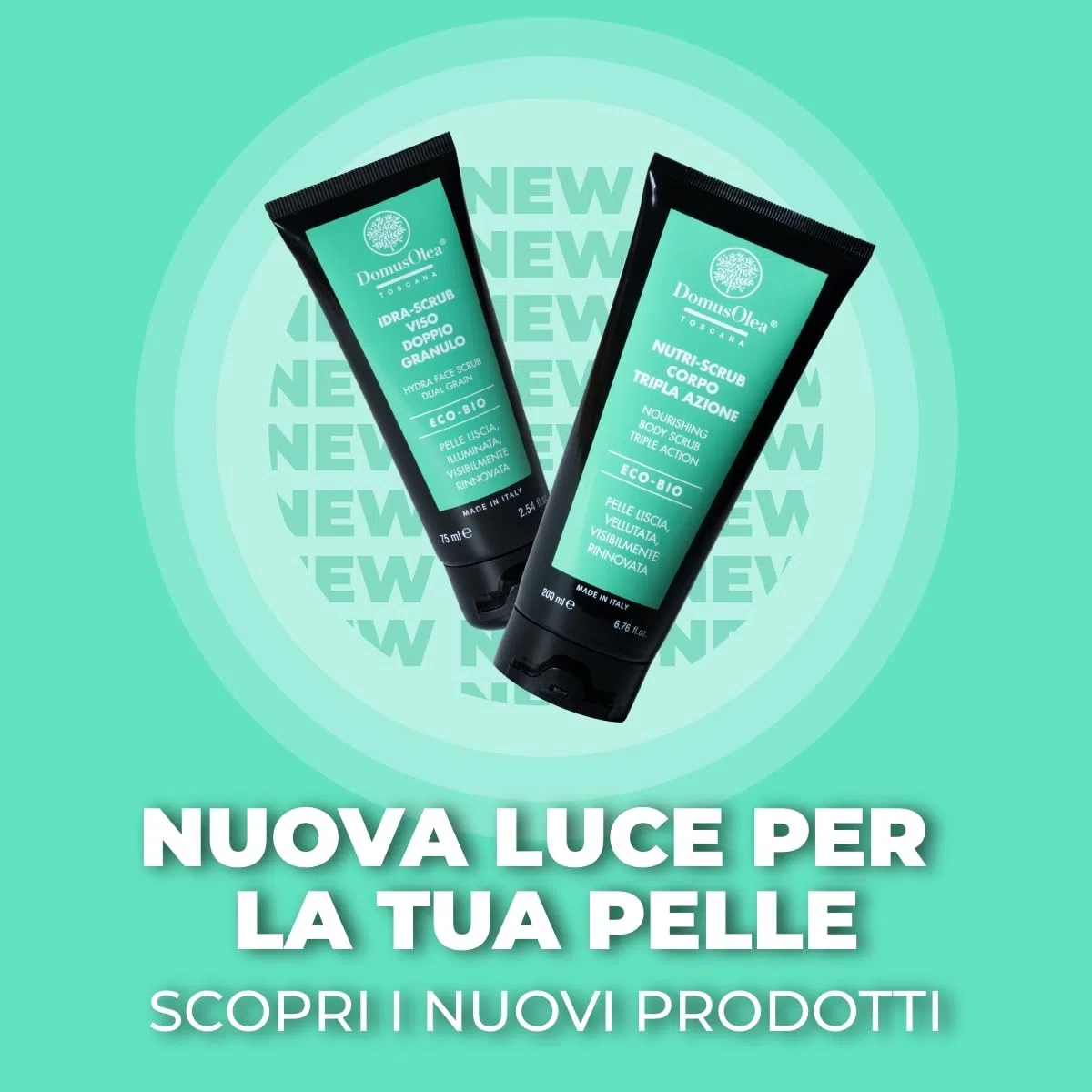 IDRA-SCRUB VISO DOPPIO GRANULO – Esfolia, Leviga e Illumina – Con Niacinamide 3% e Acido Ialuronico – Per Tutti i Tipi di Pelle, Anche Sensibile – 75ml - ECO-BIO - Domus Olea Toscana