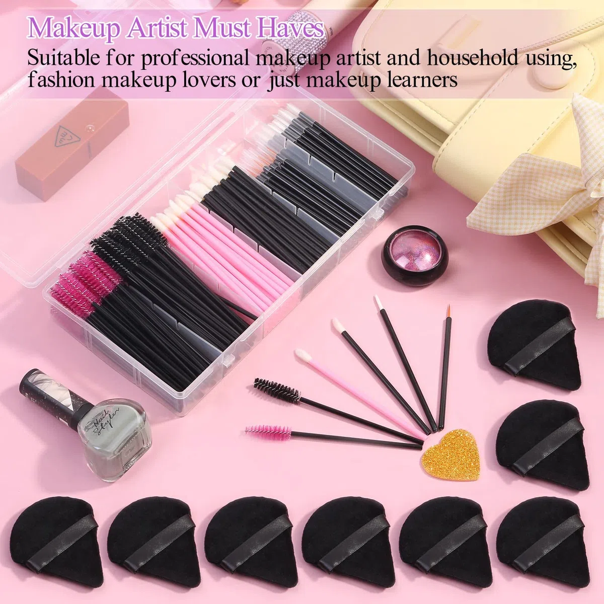 248 applicatori usa e getta per trucco con spugnette triangolari, bacchette per mascara, pennelli per labbra/eyeliner, kit usa e getta per truccatori