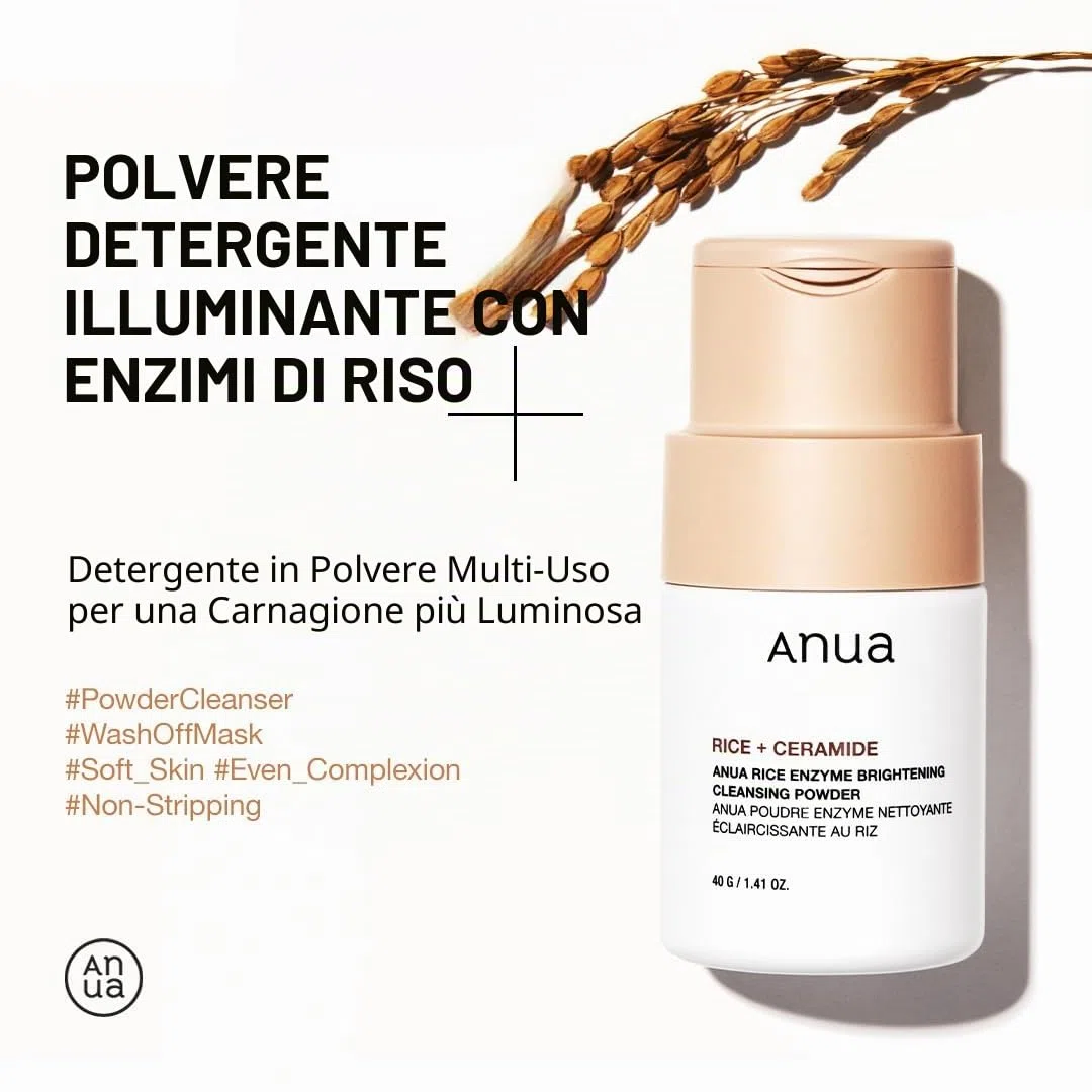 Anua Rice Enzyme Brightening Cleansing Powder - Detergente viso in polvere esfoliante enzimatica, pori puliti, pelle luminosa, powder cleanser coreano skincare, rice cleanser (40g)