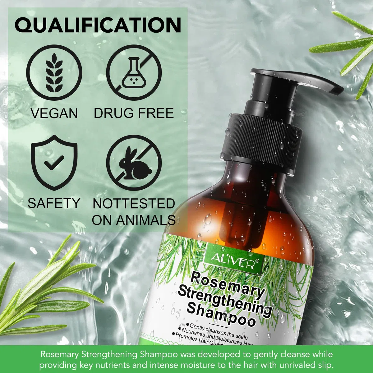 Shampoo Rinforzante alla Menta e Rosmarino per la Crescita dei Capelli - Vegano e Biologico Con Biotina Contro la Caduta - per Donne e Uomini, 300 ml