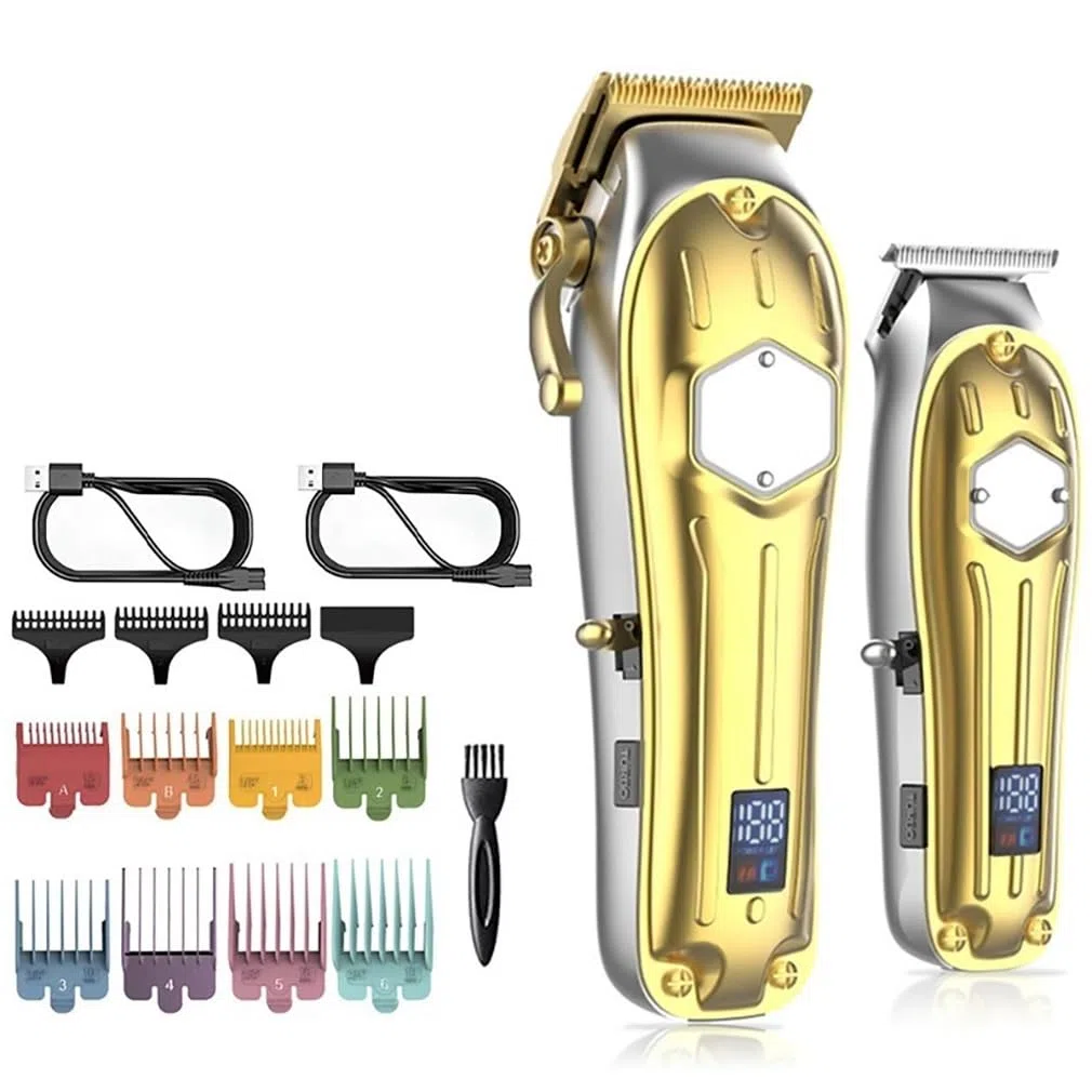 Tagliacapelli Uomo Professionale, 2PCS All Metal Professional Hair Clipper Combo Kit Electric Hair Trimmer Men Beard Hair Cutting Machine Barber Haircut Rechargeable