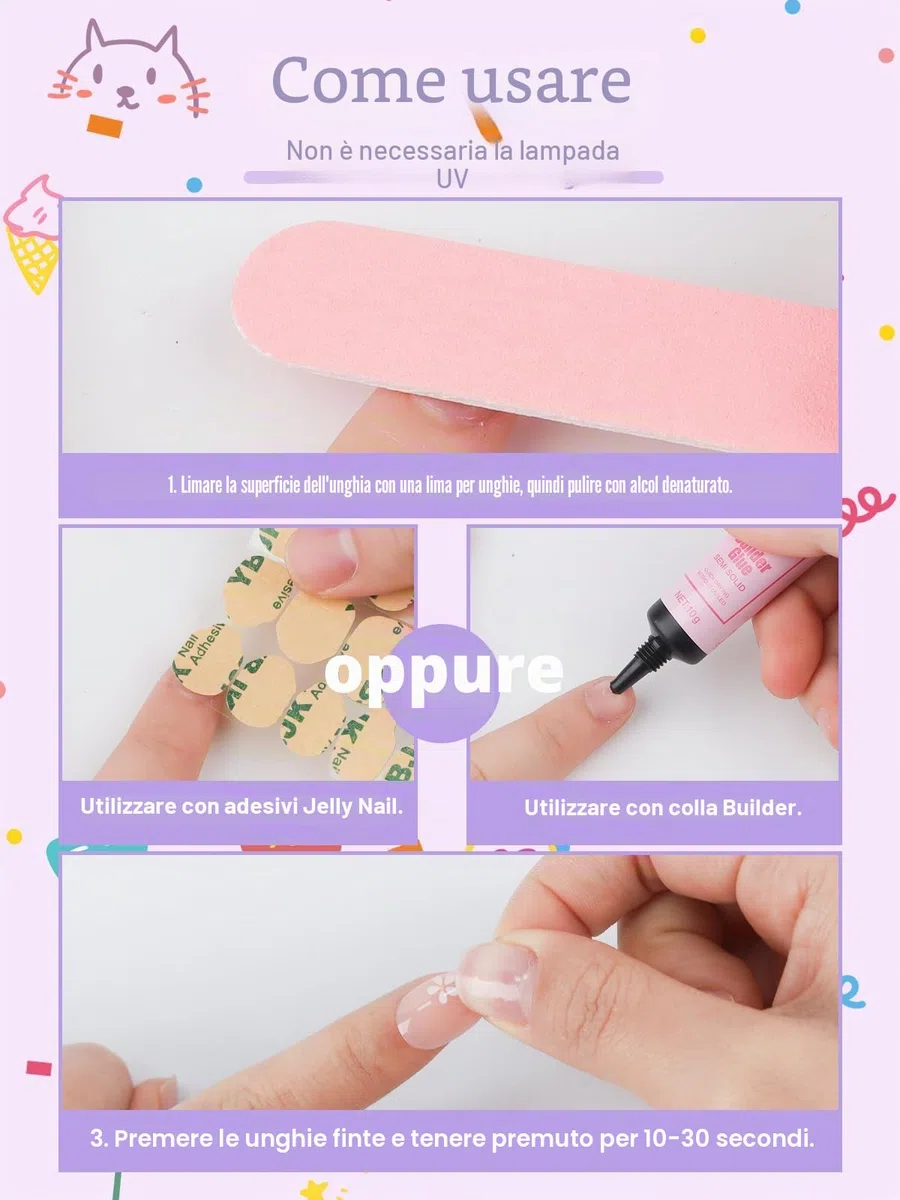 EBANKU 26 pezzi unghie finte ragazze premere corte carino copertura acrilico chiodo suggerimento kit decorazione
