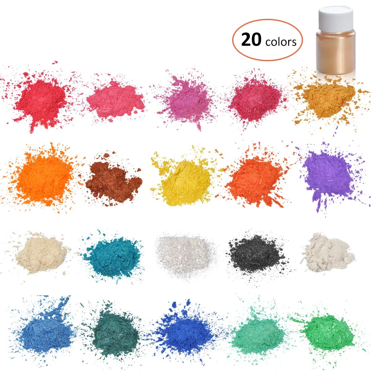 DEWEL Polvere di Mica, 20 colori, pigmenti in polvere, colori per resina epossidica per Fare Resina,Sapone,Bombe da Bagno,Epossidica,Candela,Trucco,Artigianato