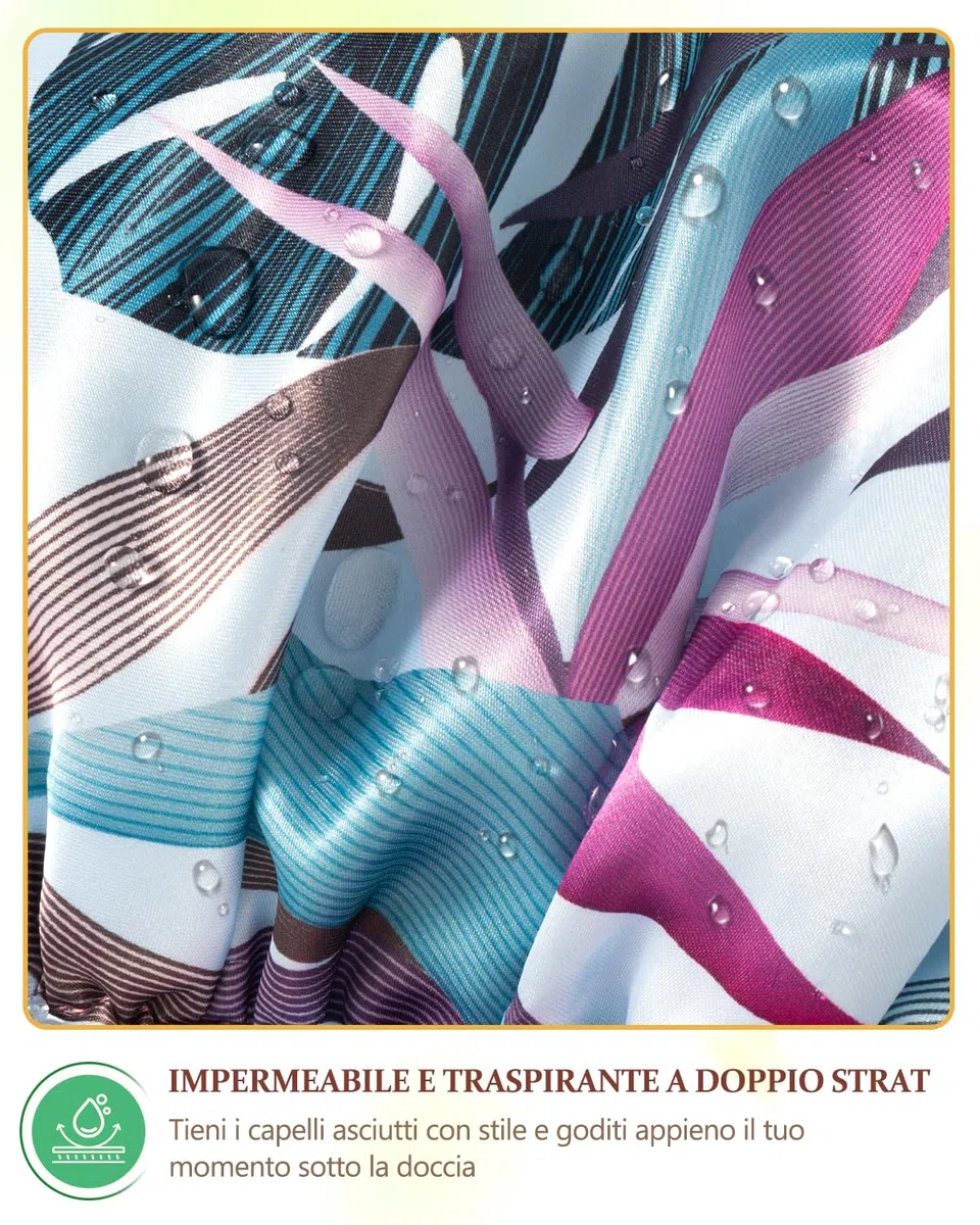 mikimini Cuffia Doccia Donna Capelli Lunghi, Riutilizzabile Impermeabile Cuffia da Bagno con Design Tropicale Extra Large Elastica Cuffia da Doccia per Capelli Spessi