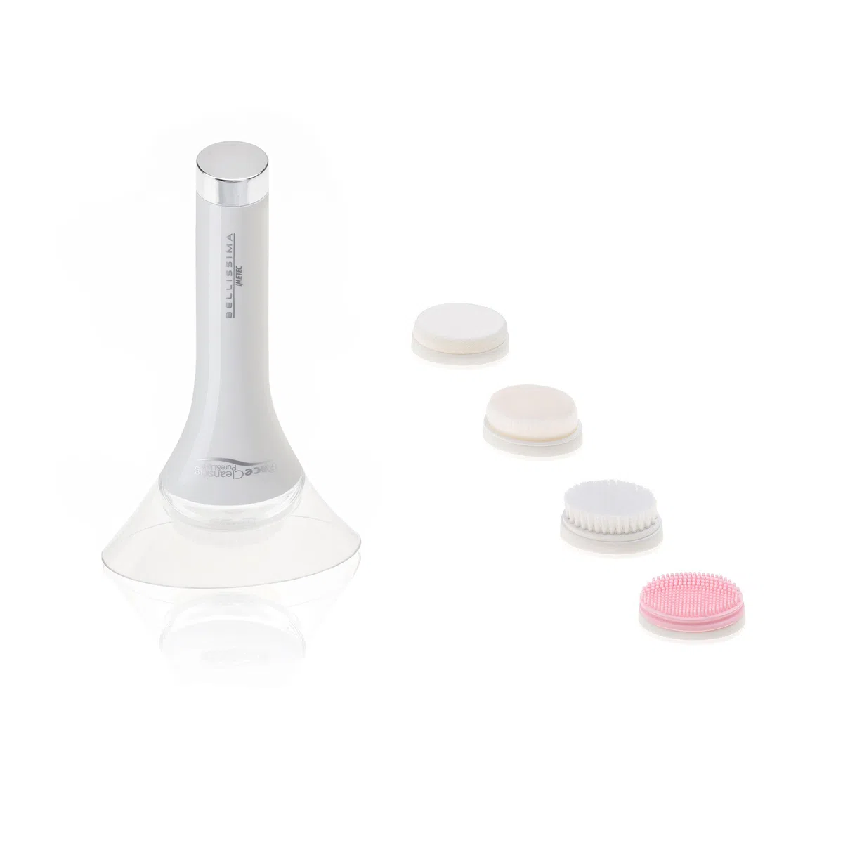 BELLISSIMA Imetec Face Cleansing Pure&Light Spazzola per la Pulizia del Viso, 4 Diverse Testine Trattamenti Personalizzati, Uso Anche Sotto Doccia una Pelle Liscia e Levigata