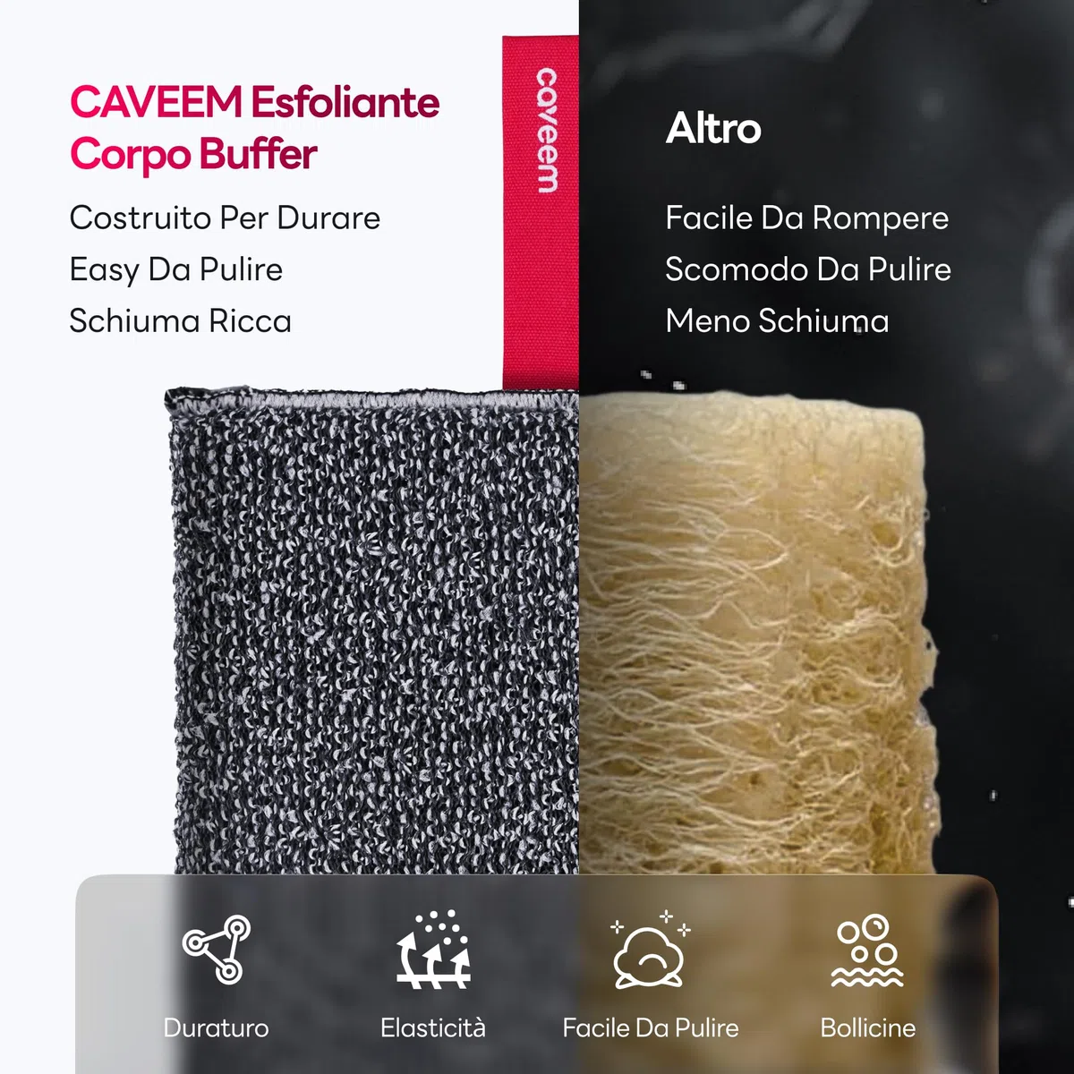 CAVEEM Scrubber Esfoliante Per Il Corpo, Grande Esfoliante Per Il Corpo A Doppia Consistenza Per Rimuovere La Pelle Morta, Spugna Quadrata Leggera, Morbida E Ruvida Per La Doccia, 2pcs