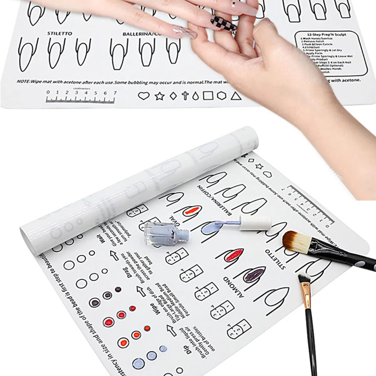 1pz Tappetino in Acrilico per Allenamento per Unghie, Tappetino per Manicure, Pieghevole, Lavabile, per Tavolo, per la Pratica dell'applicazione di Strumenti per Manicure (U72-1)