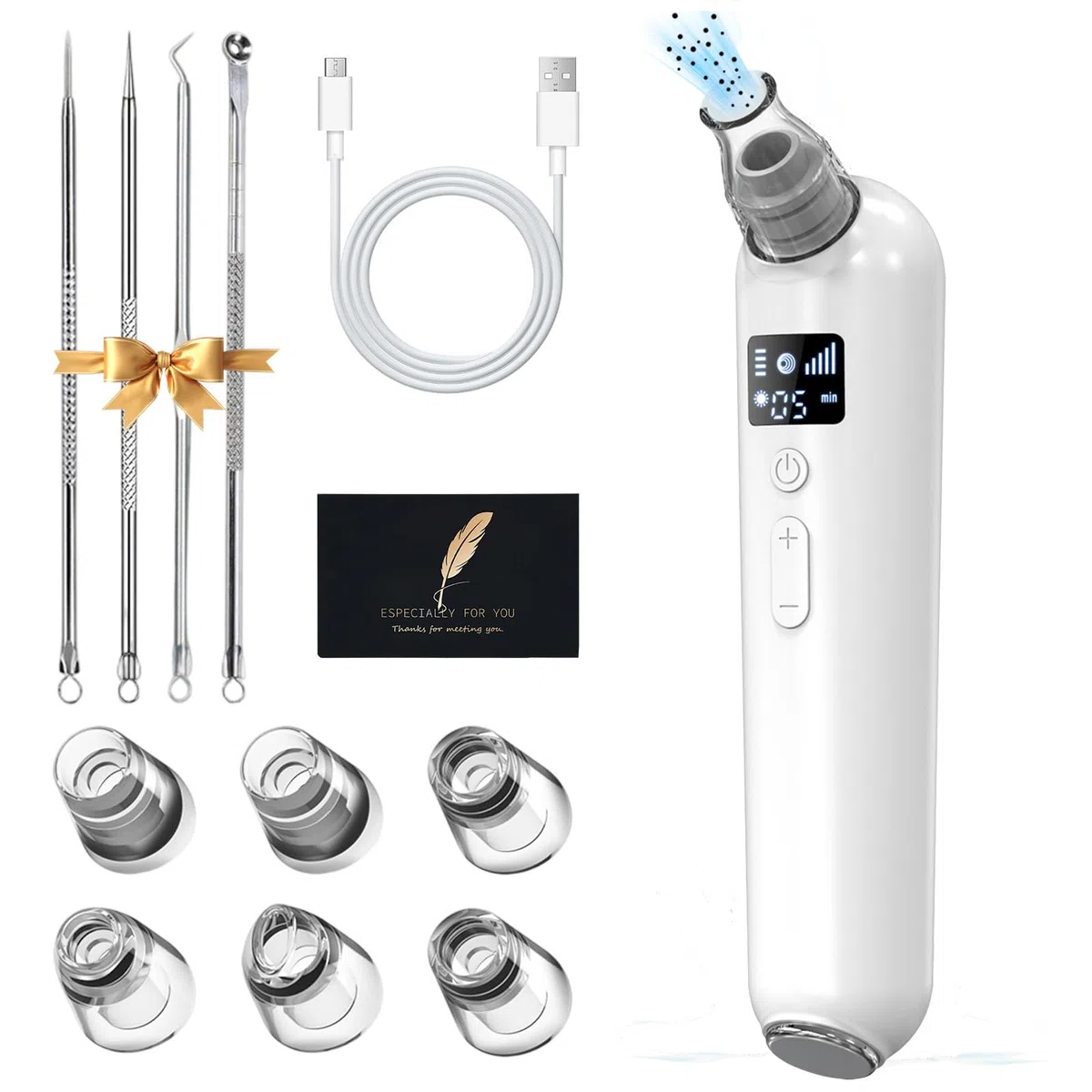 UCAMP Aspiratore Punti Neri, Professionale Elettrico Comedone con 5 Modalità 6 Testine Applicazione di Calore, Pulizia Viso Tramite Rimozione Pori, per Tutti i Tipi Pelle(con Estrattore di Acne Kit)