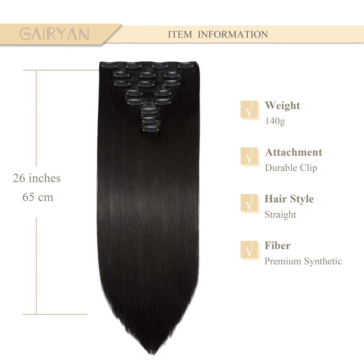 Extension Clip Capelli Lisci Marrone Scuro 8pcs Extension Capelli Finti Clip Posticci per Capelli Naturali Sintetici Clip in Hair Extension Morbido Parrucchino Lungo Dritto Full Head 65cm
