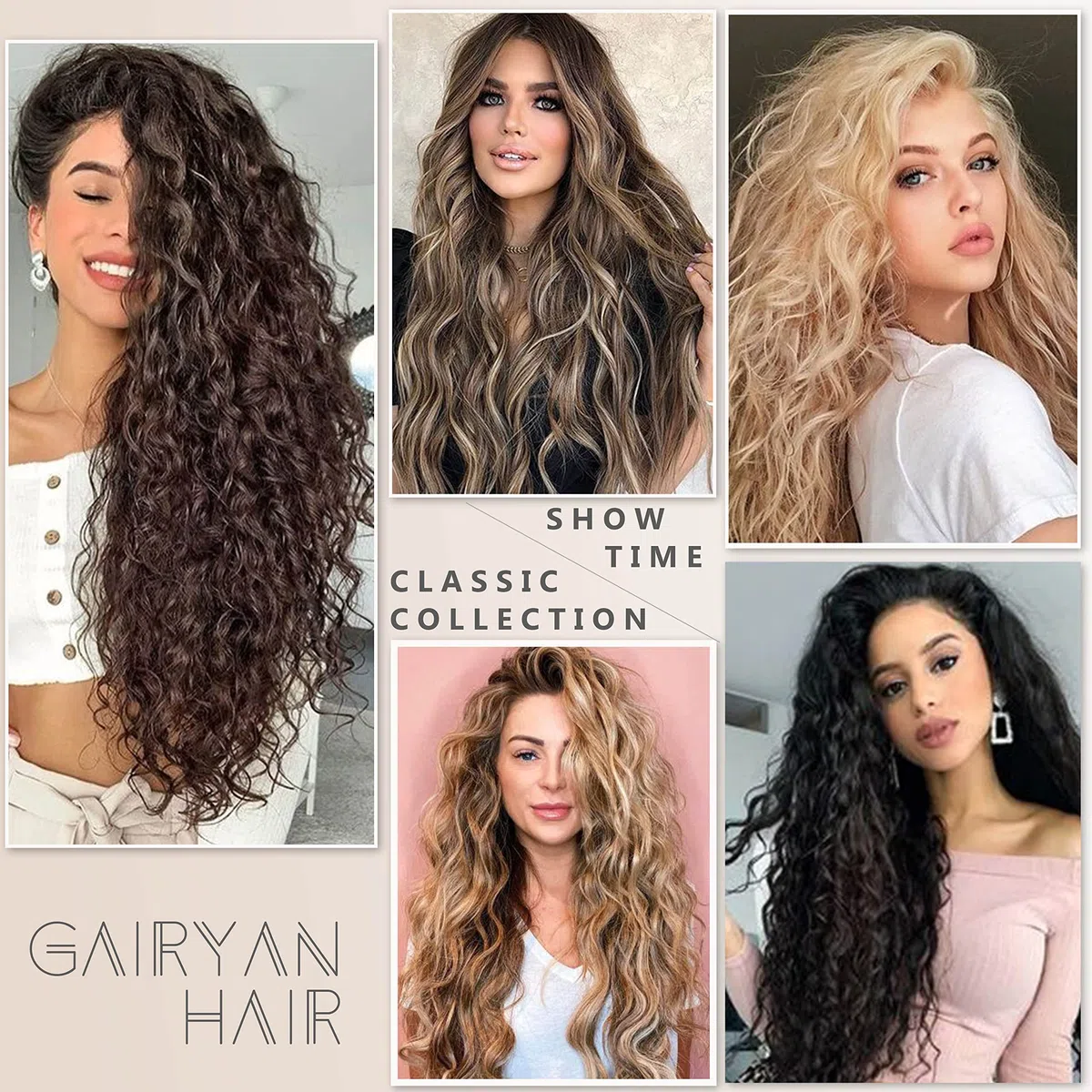 Extension Capelli Clip 6 PCS Set Clip in Hair Extensions Ondulati Posticci per Capelli Finti Extension con Clip Sintetici Lungo Ricci 50cm per Donna, Castano & Biondo