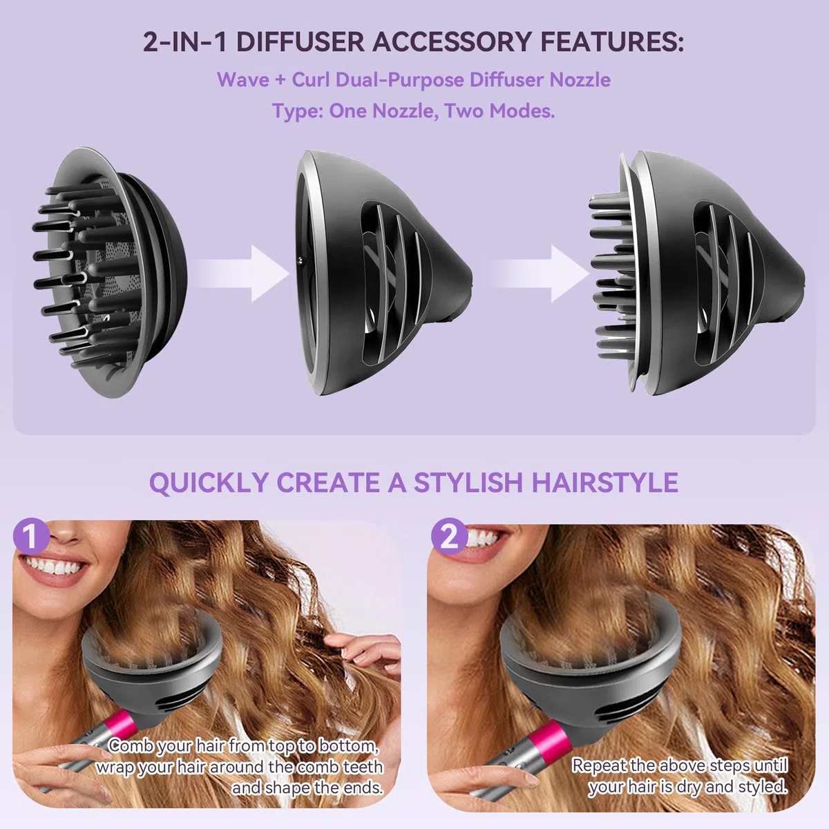Accessori Diffusore per Dyson Airwrap Styler HS01 HS05 HS08, Convertibili per Styler in asciugacapelli, modalità diffusore + modalità cupola, accessorio ugello diffusore