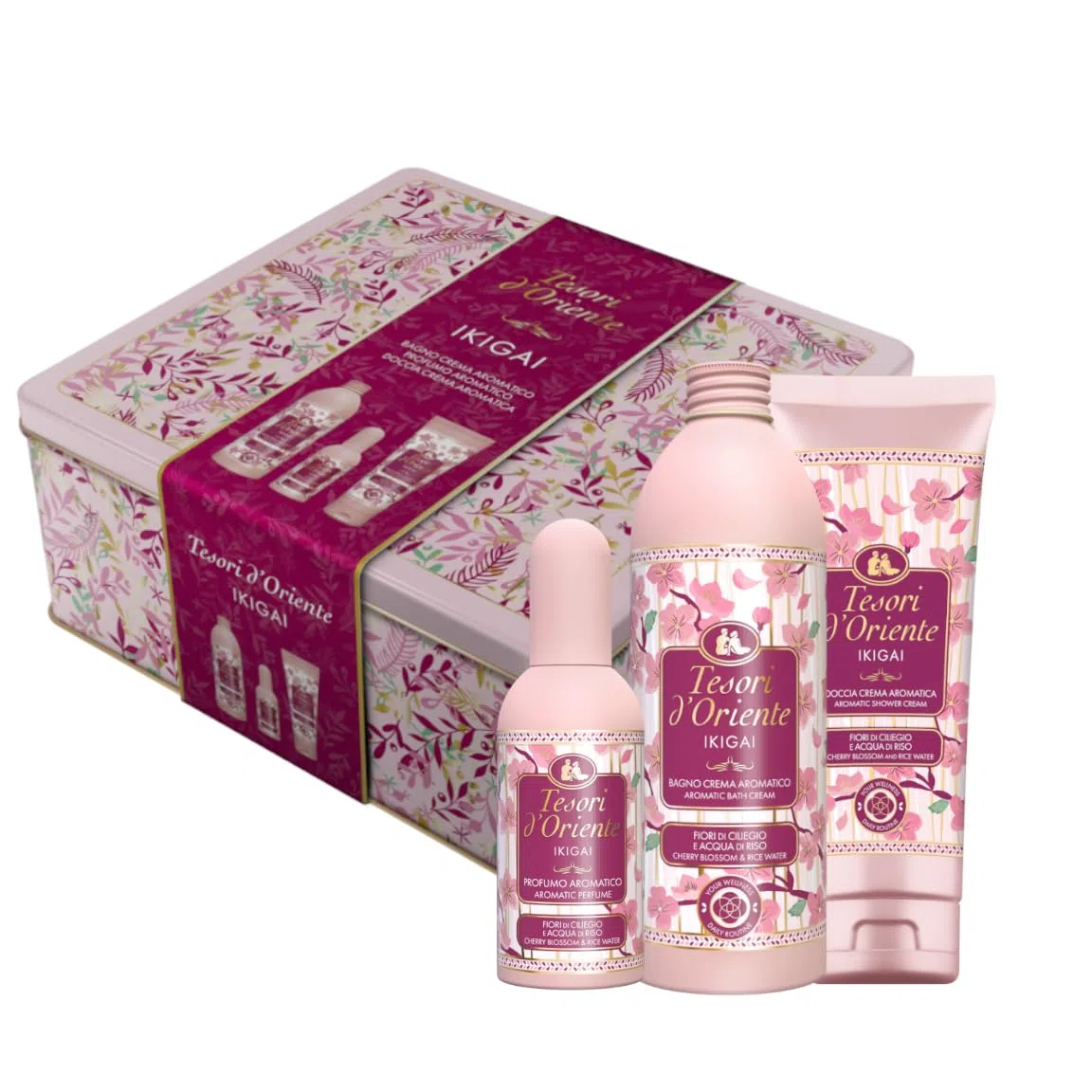 Tesori d'Oriente, Ikigai Set Doccia, Include Doccia Crema 250 ml, Bagno Crema 500 ml e Profumo Aromatico 100 ml, Con Note Floreali e Fruttate che Durano a Lungo, Confezione Regalo