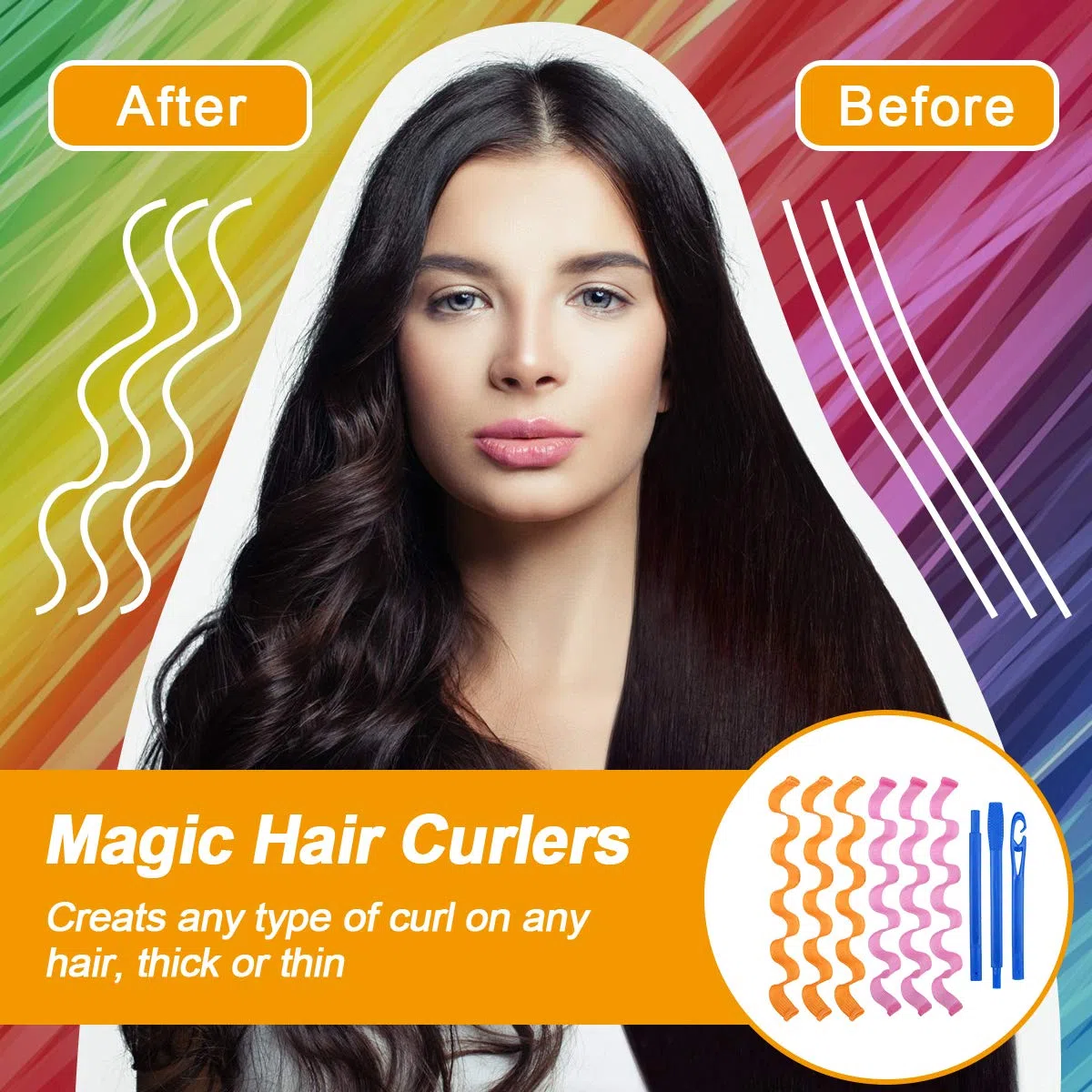 URAQT Bigodini per Styling Capelli, 24 Pz Styler a Mossi Magici senza Calore a 45 cm, Bigodini Morbidi Flessibili con 1 Set di Ganci per Capelli per Uso Domestico e Fai-da-te