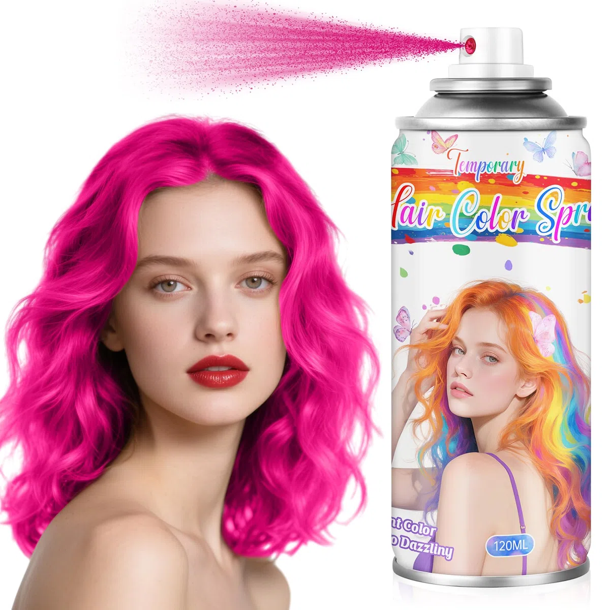 Spray per Colorazione Temporanea Rosa per Capelli per Ragazze e Donne - Tinta per Capelli Lavabile per Ritocco Radici, Cera per Capelli Non Appiccicosa per Natale, Feste (120ML, Rosa)