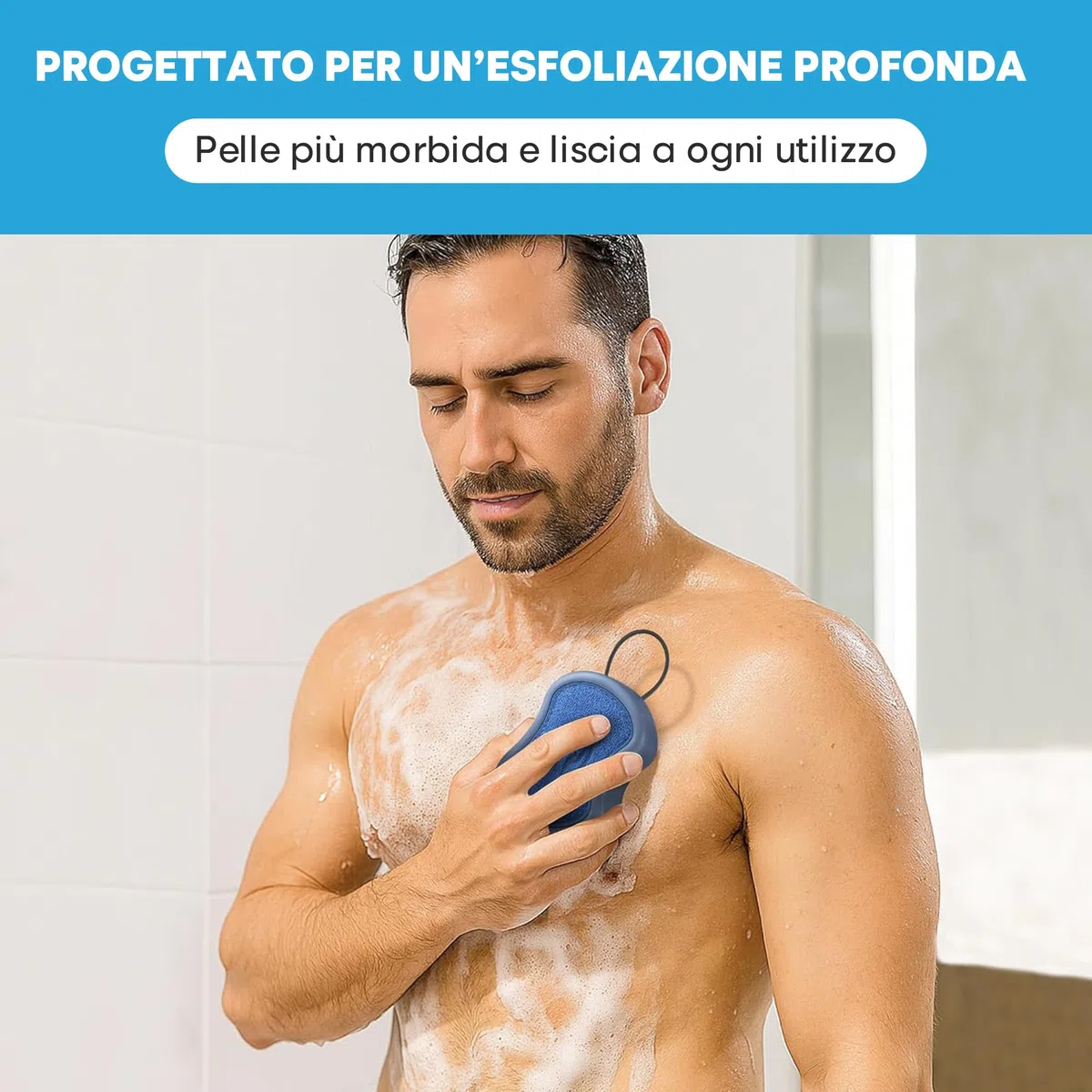 Spazzola da Doccia per il Corpo 2-in-1: Confezione da 2 Spugne Esfolianti ad Alta Schiuma per Uomo, Scrubber da Doccia Ergonomico, Spazzola da Bagno Esfoliante Profonda da Viaggio
