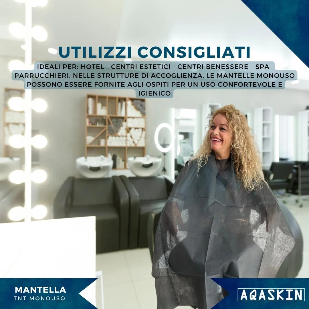 Mantelle Monouso Parrucchiere in TNT 30gr/m2 - SCONTI QUANTITà - Confezionate singolarmente - Dimensioni 130x120cm - Confezioni da 20pz - Chiusura a Fettuccia